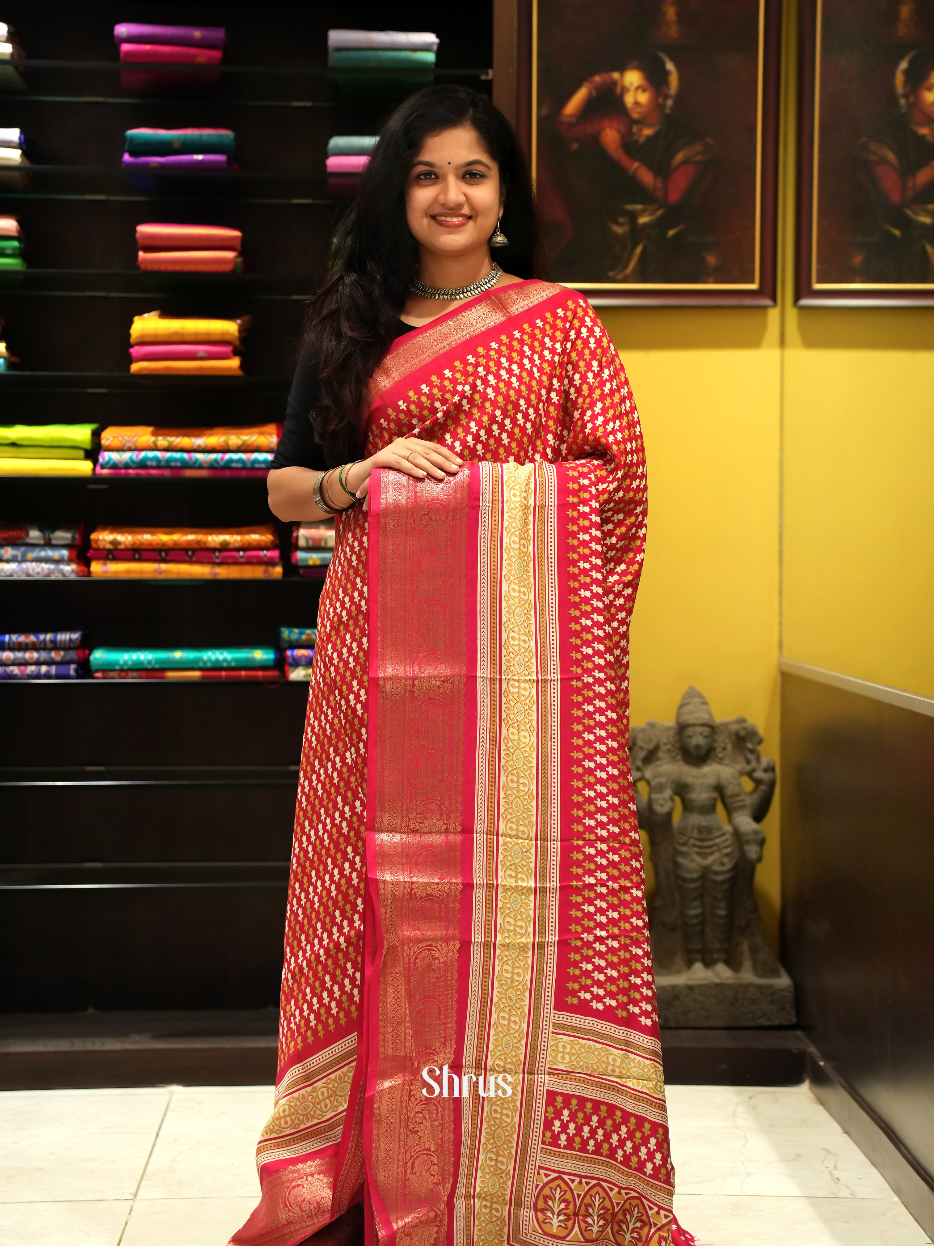 Pink(Single Tone) - Semi Crepe Saree - Shop on ShrusEternity.com