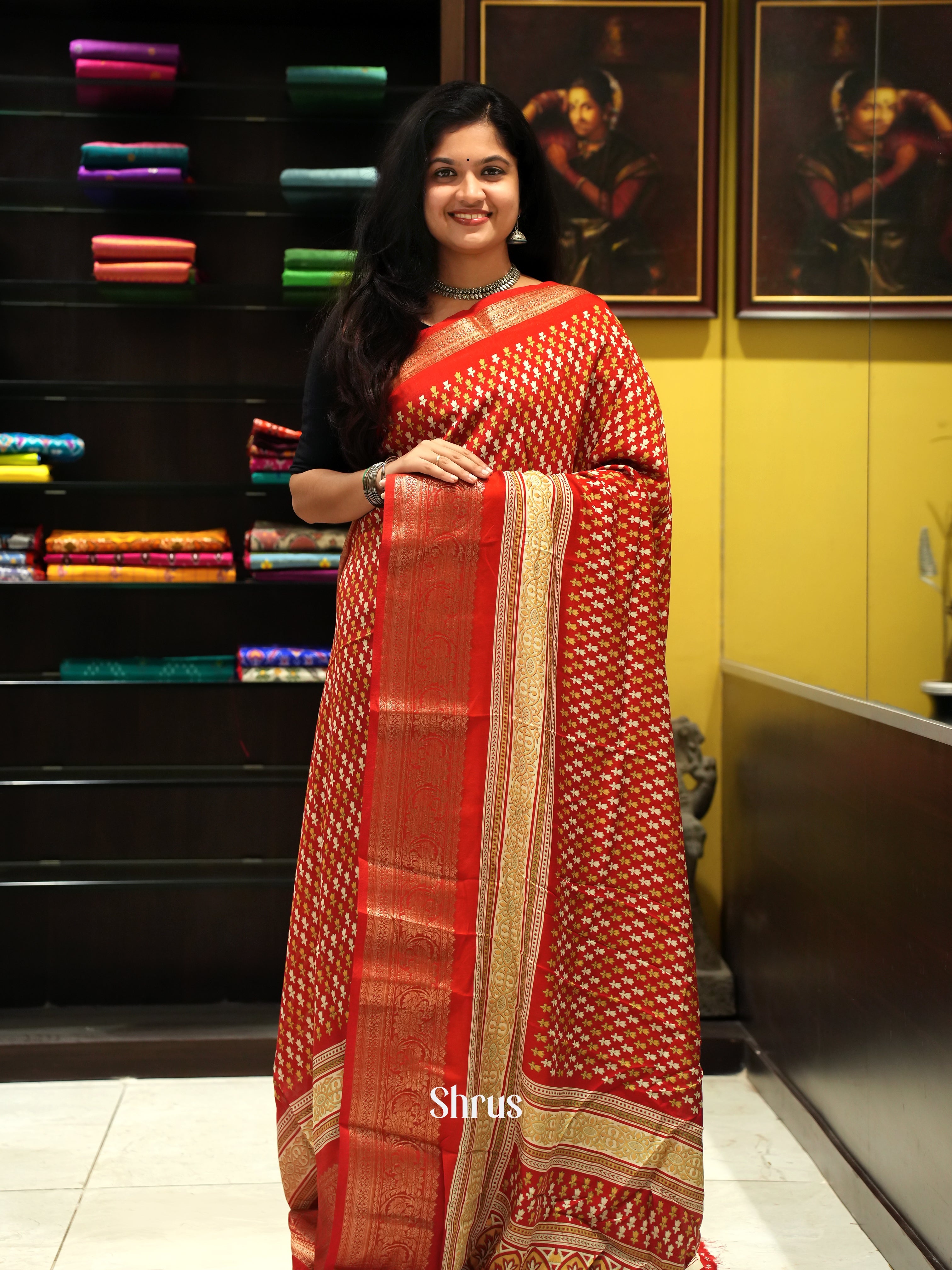 Red(Single Tone)- Semi Crepe Saree - Shop on ShrusEternity.com