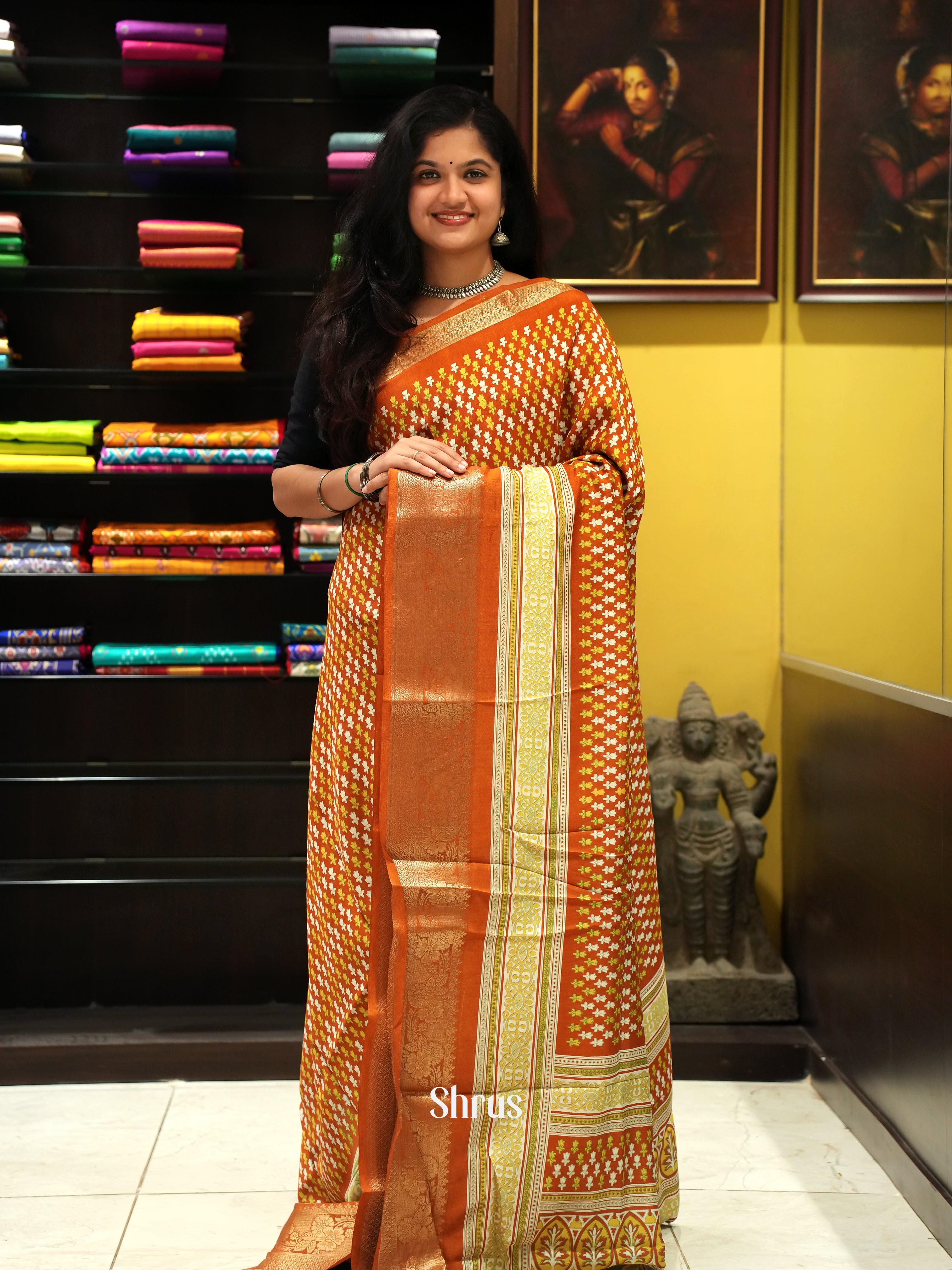 Mustard(Single Tone) - Semi Crepe Saree - Shop on ShrusEternity.com