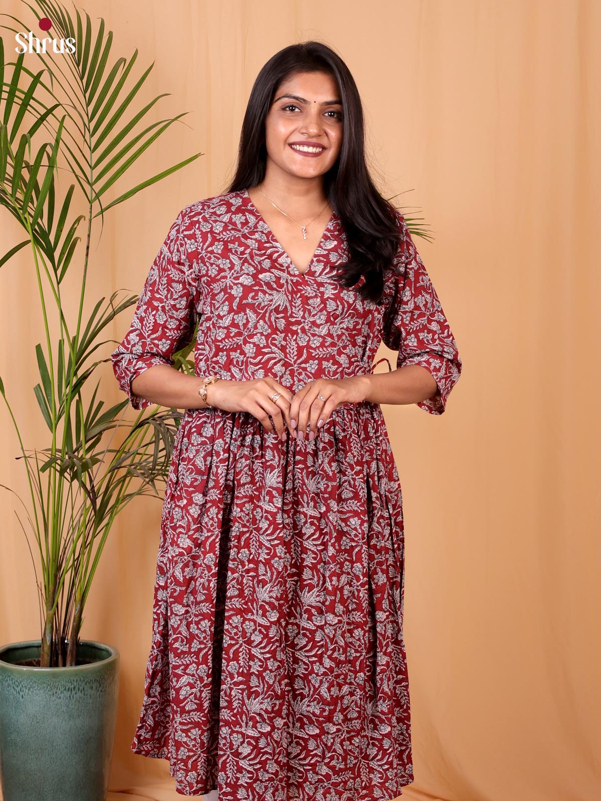 Red -Anarkali Printed Readymade Suits - Shop on ShrusEternity.com