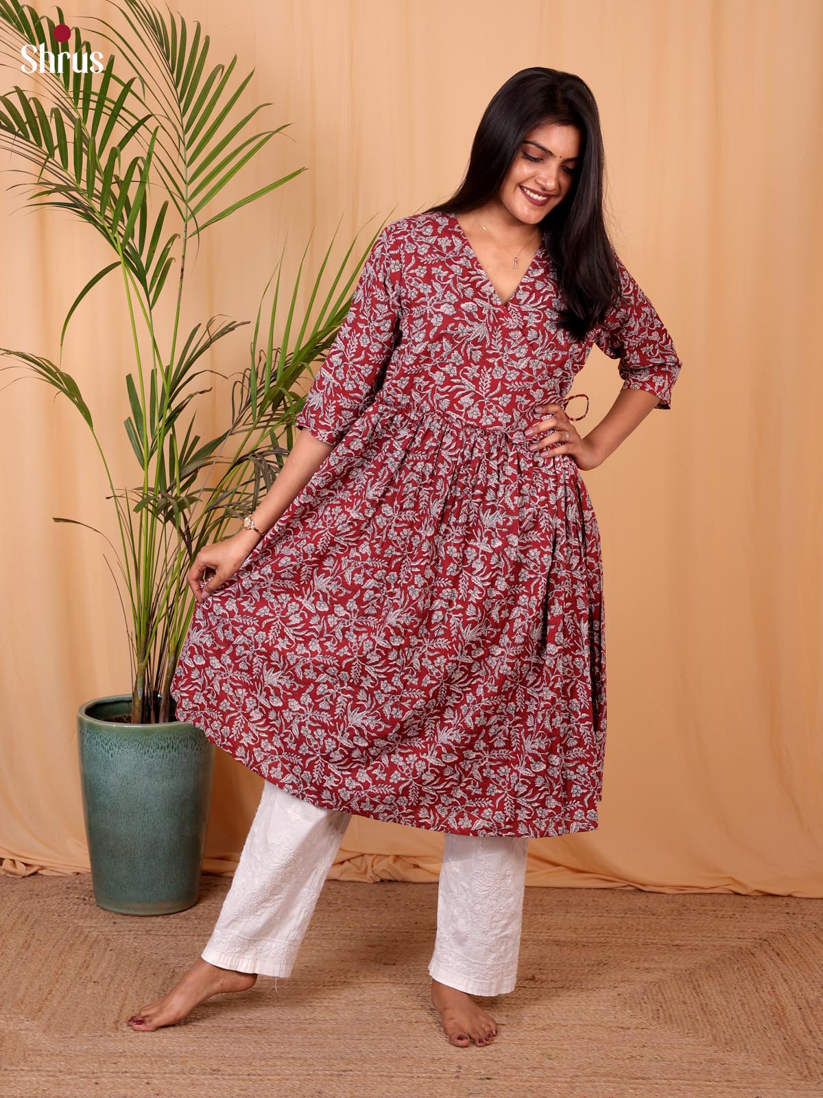 Red -Anarkali Printed Readymade Suits - Shop on ShrusEternity.com