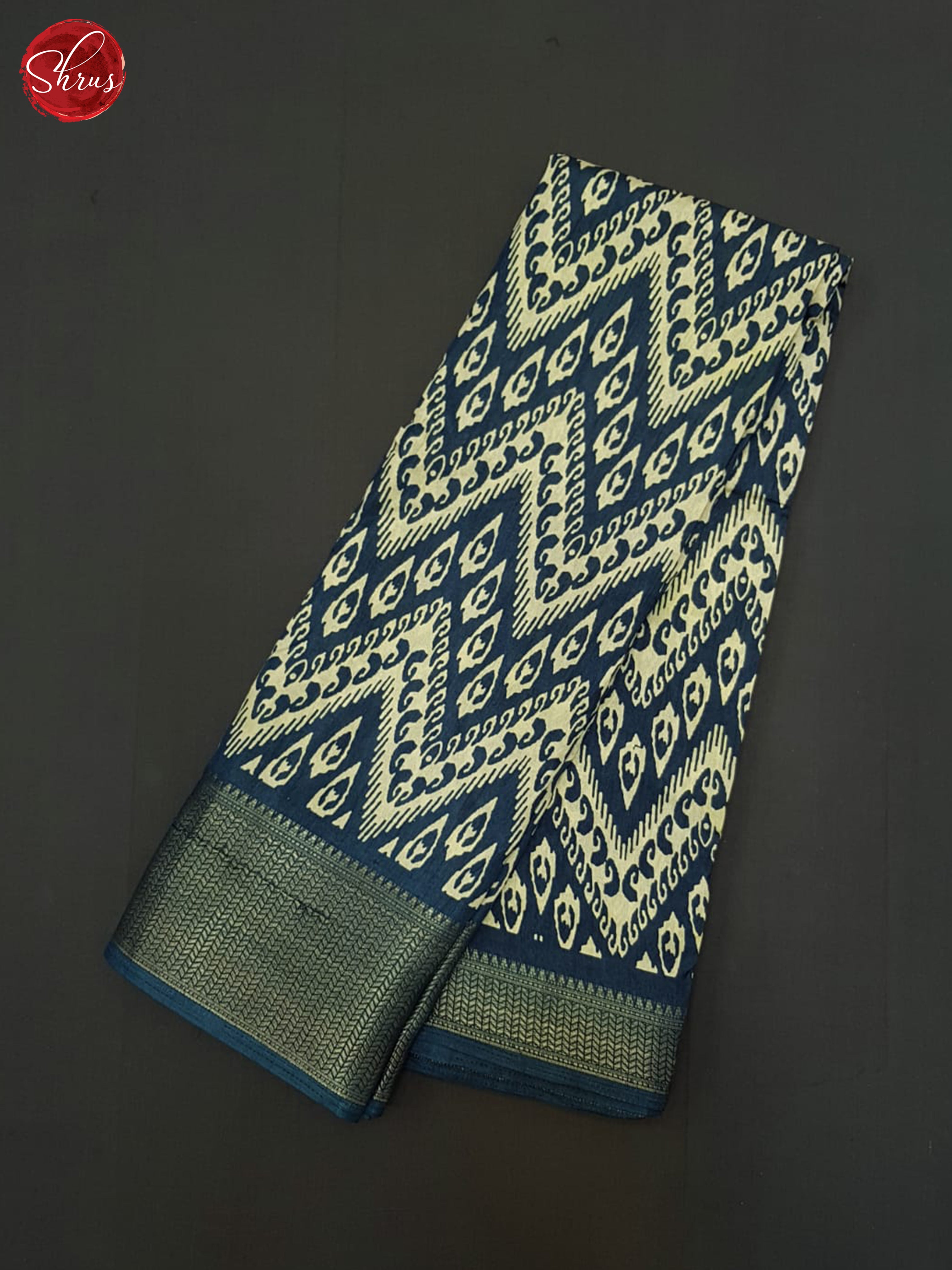 Blue & Cream- Semi Crepe Saree - Shop on ShrusEternity.com