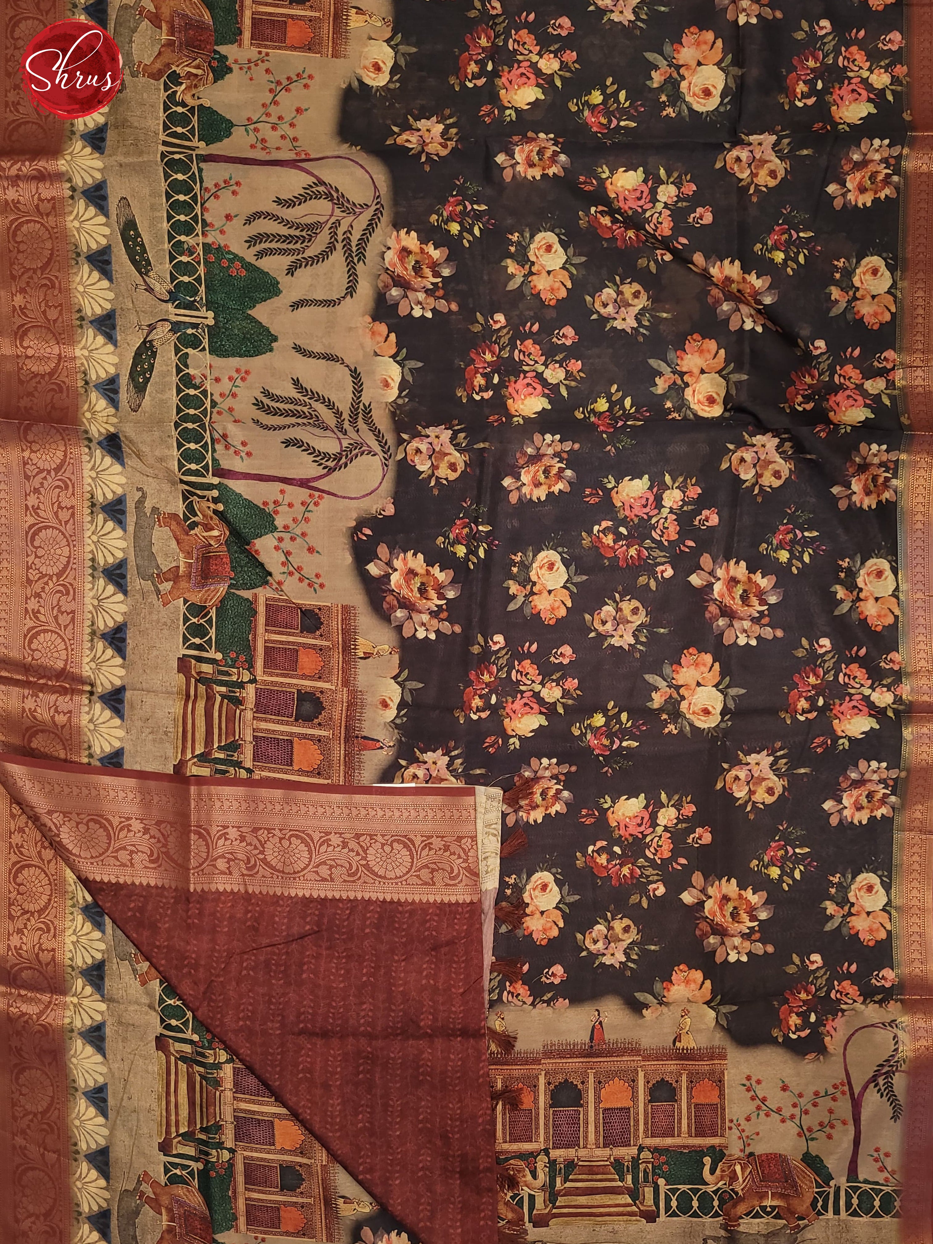 Black & Beige - Semi Tussar Saree - Shop on ShrusEternity.com