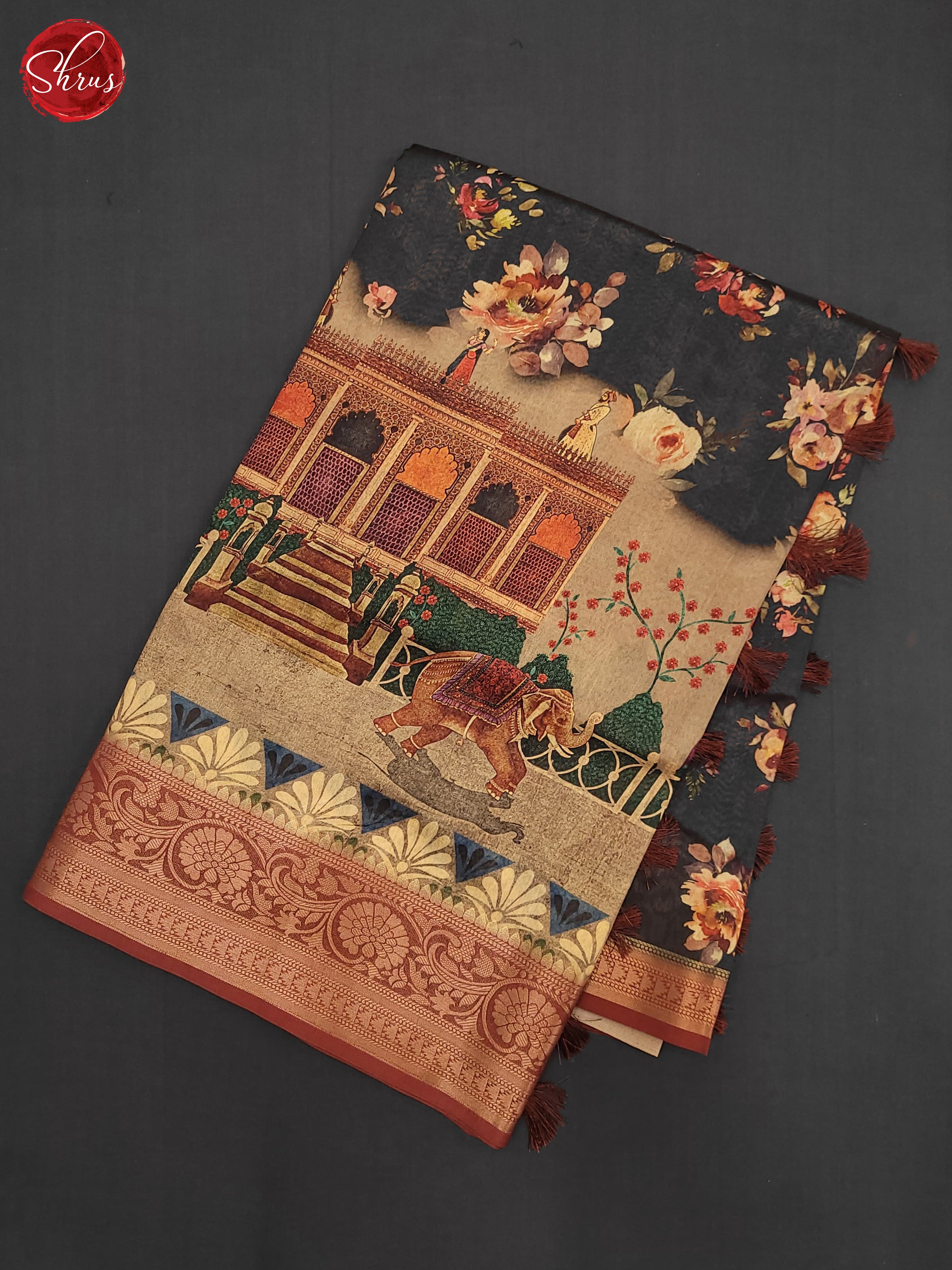 Black & Beige - Semi Tussar Saree - Shop on ShrusEternity.com