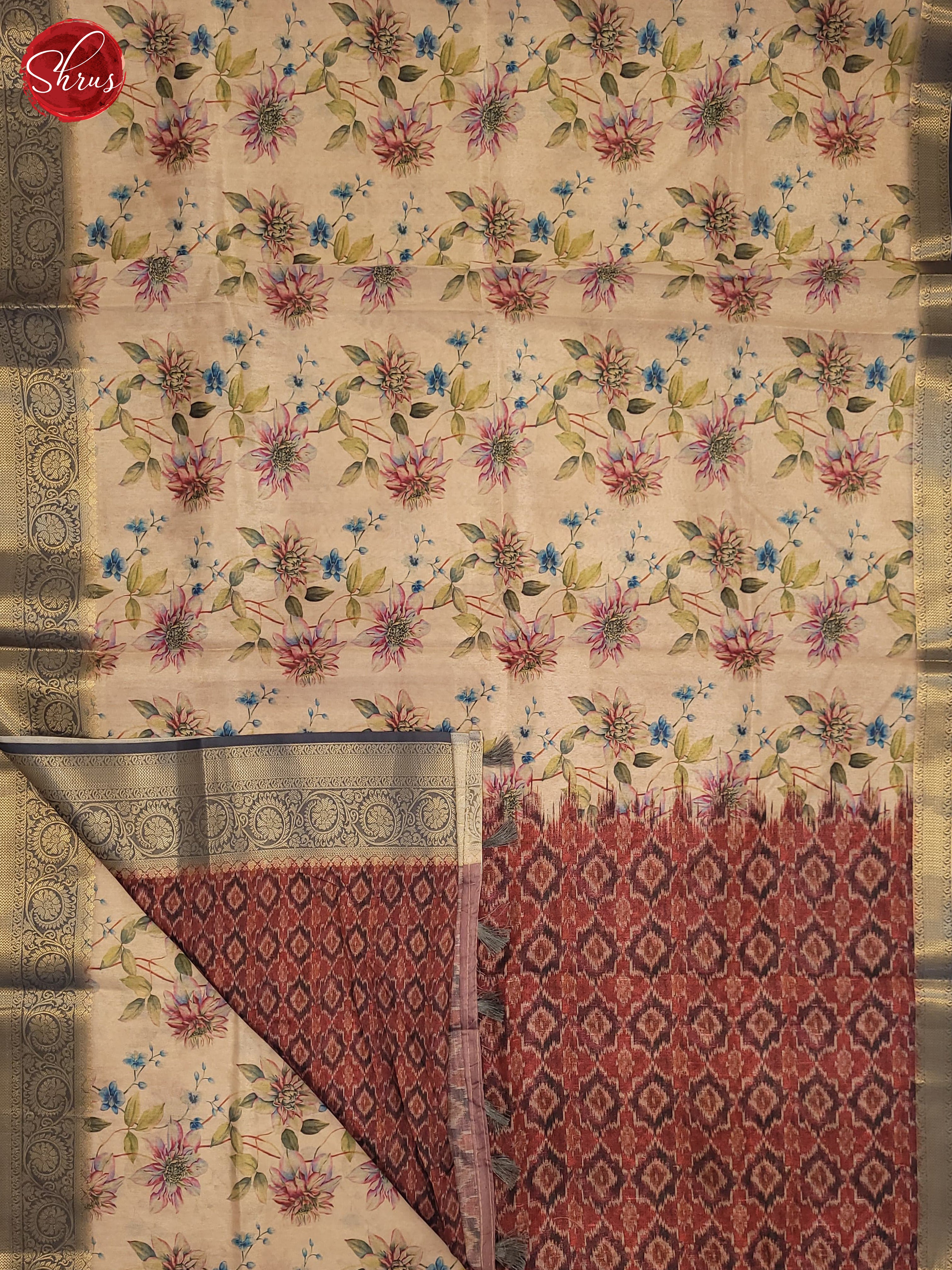 Beige & Grey- Semi Tussar Saree - Shop on ShrusEternity.com