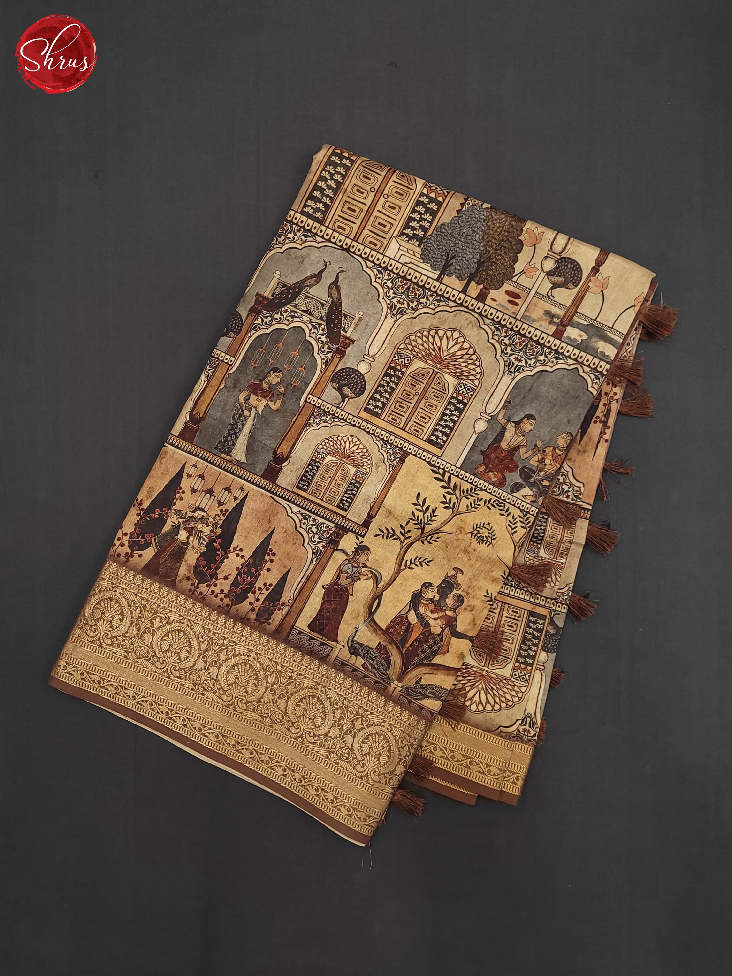 Beigw & Brown - Semi Tussar Saree - Shop on ShrusEternity.com