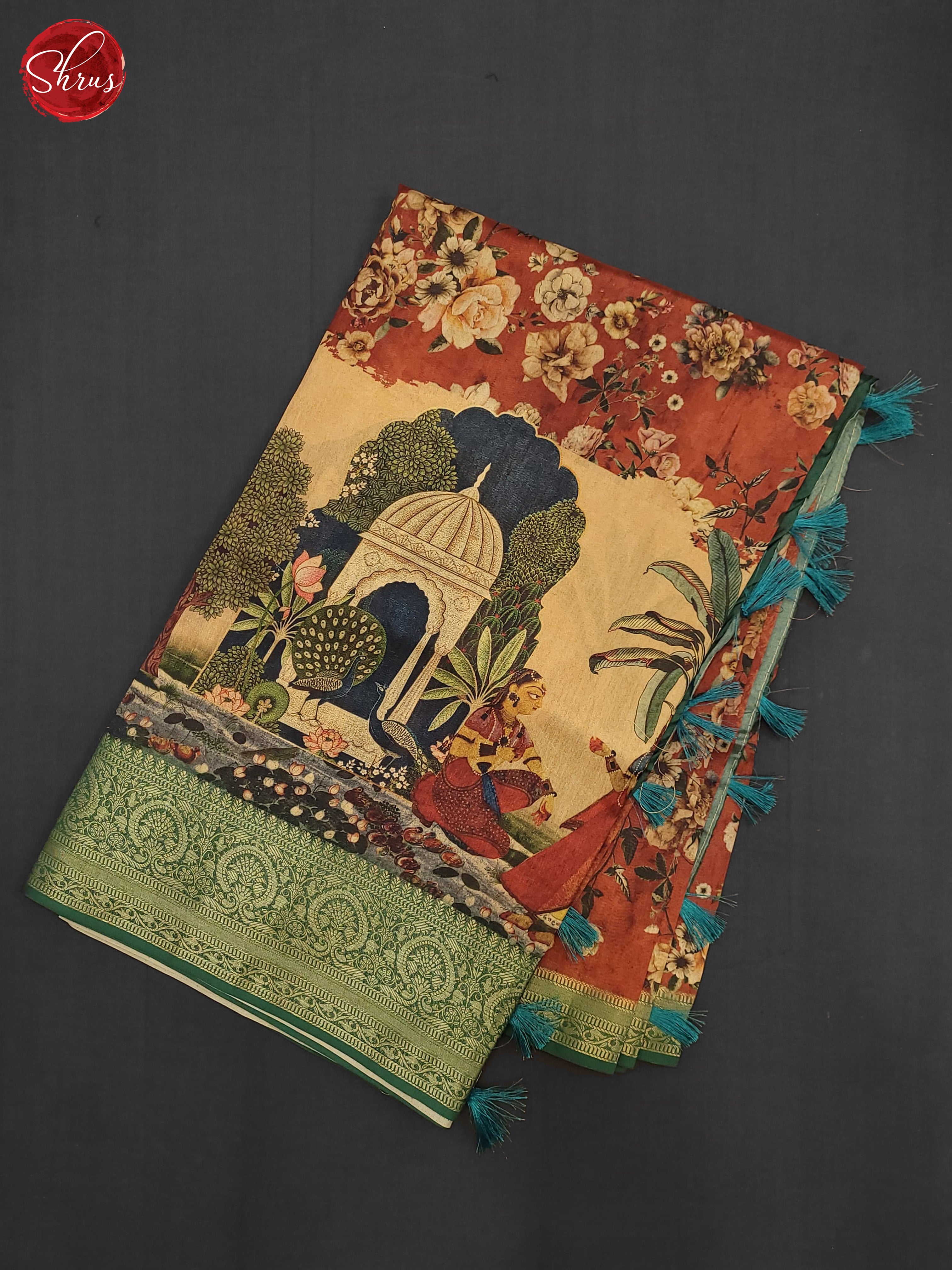 Beige & Red- Semi Tussar Saree - Shop on ShrusEternity.com