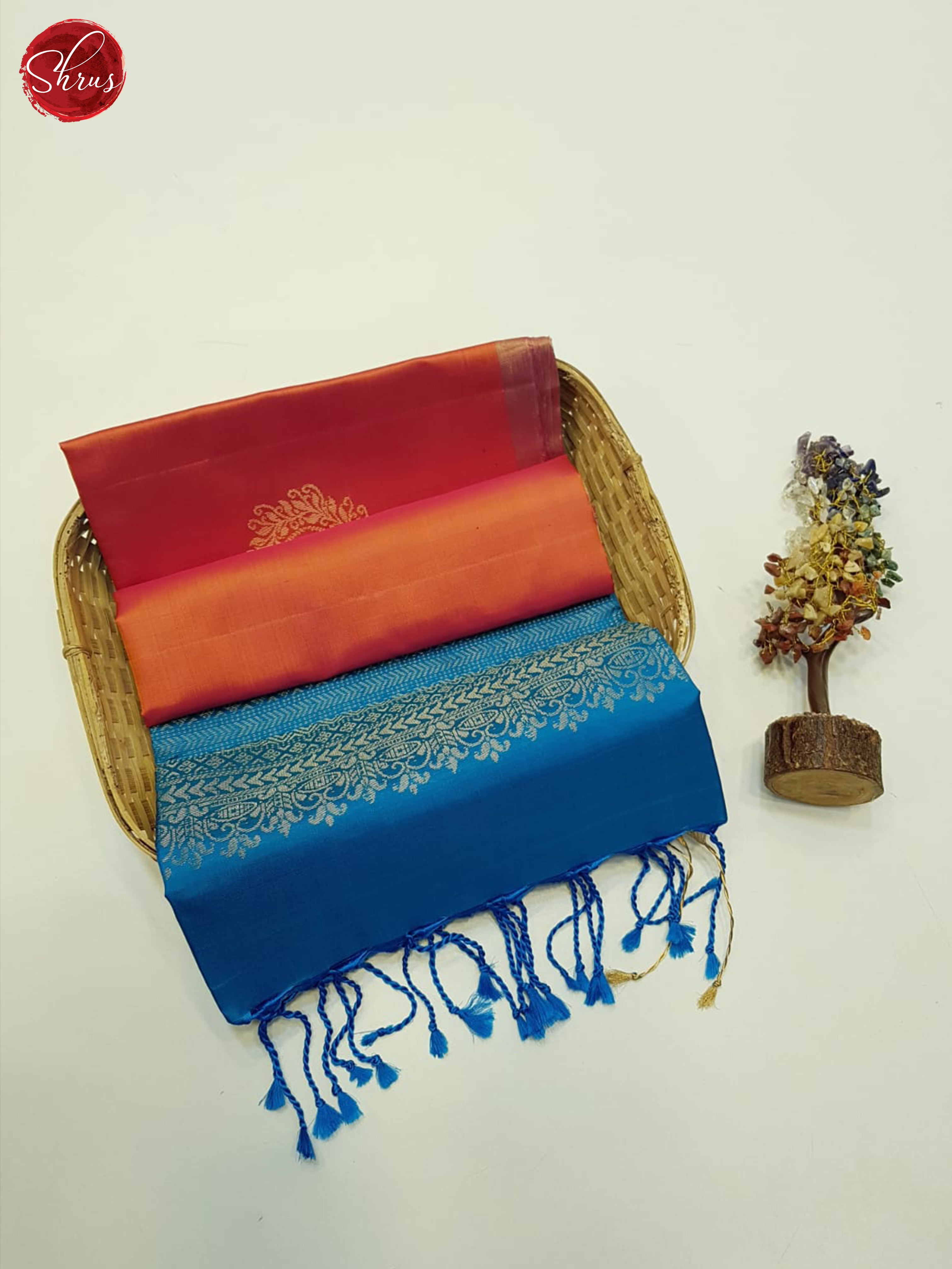 Orange & Blue - Soft Silk Saree - Shop on ShrusEternity.com