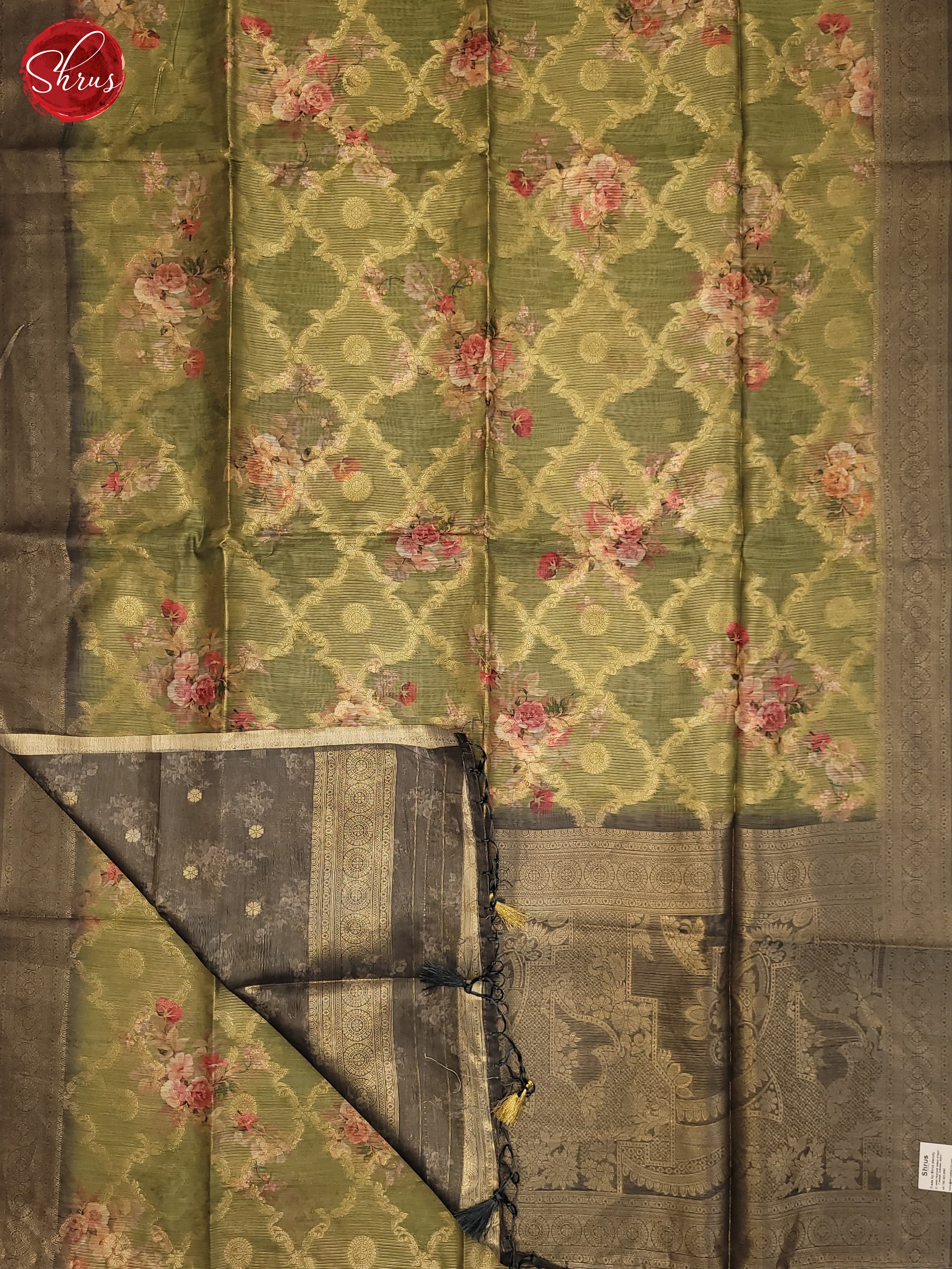 Green & Grey - Semi Jute Saree - Shop on ShrusEternity.com