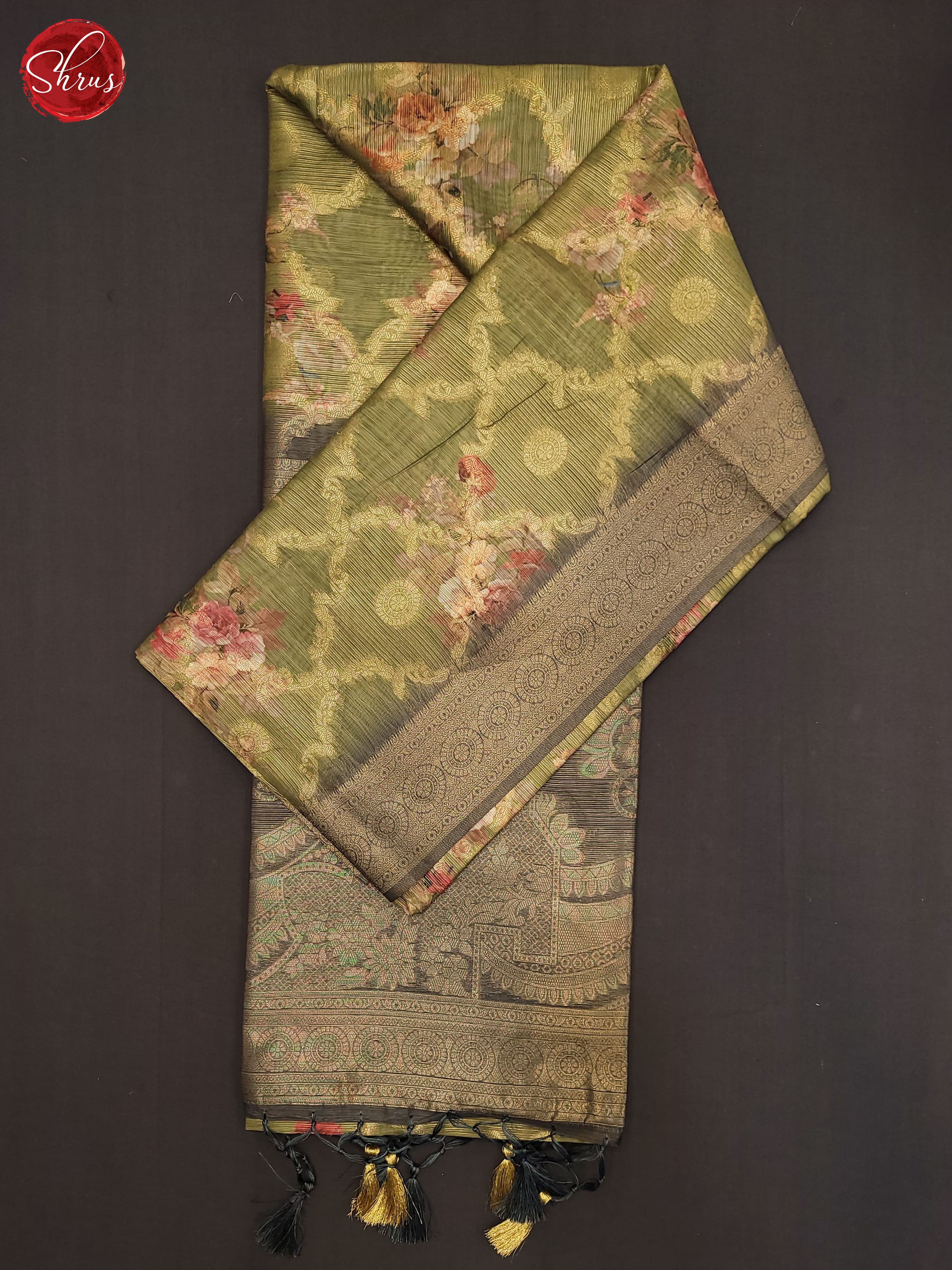 Green & Grey - Semi Jute Saree - Shop on ShrusEternity.com