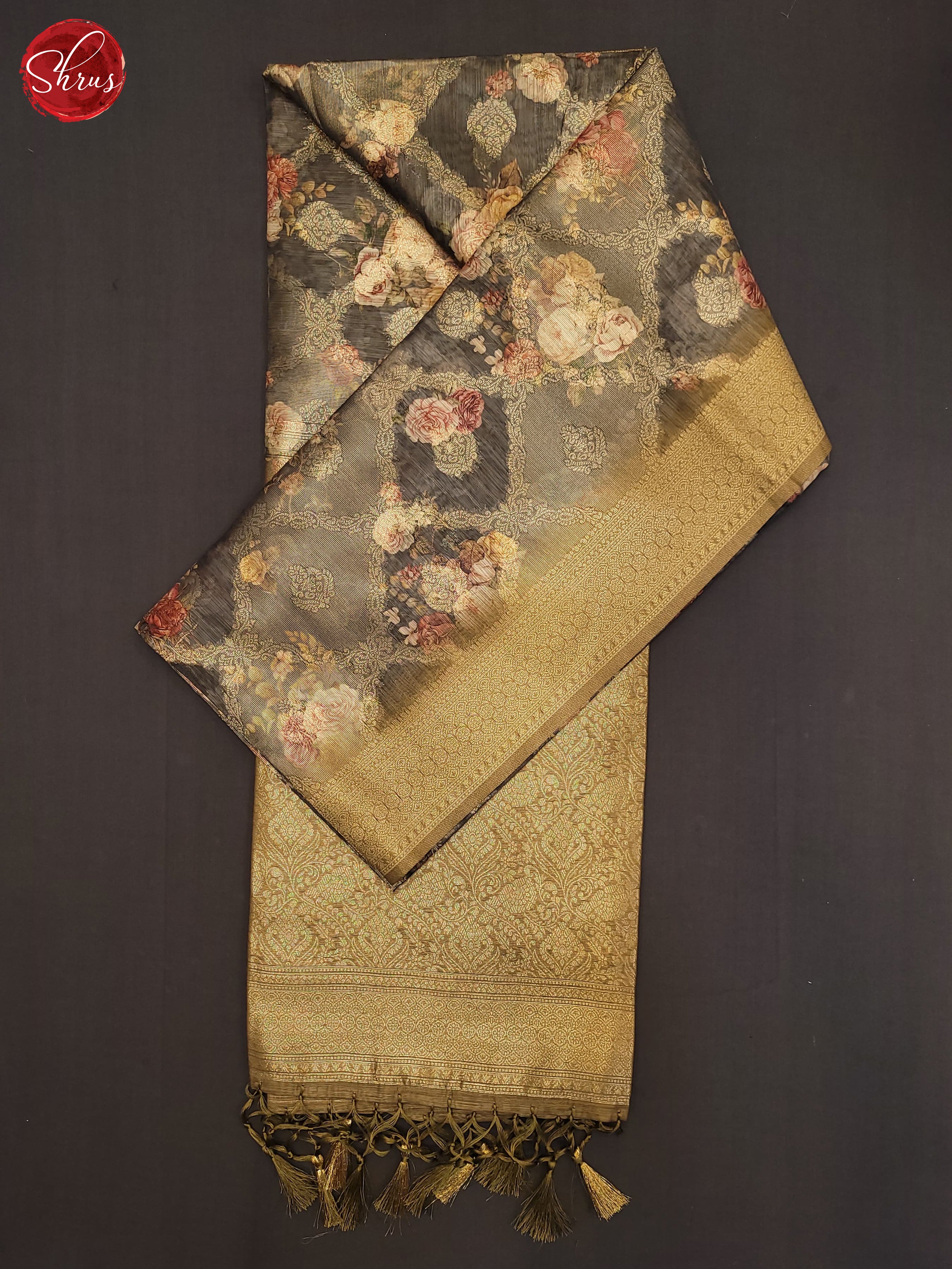 Grey & Elachi Green - Semi Jute Saree - Shop on ShrusEternity.com