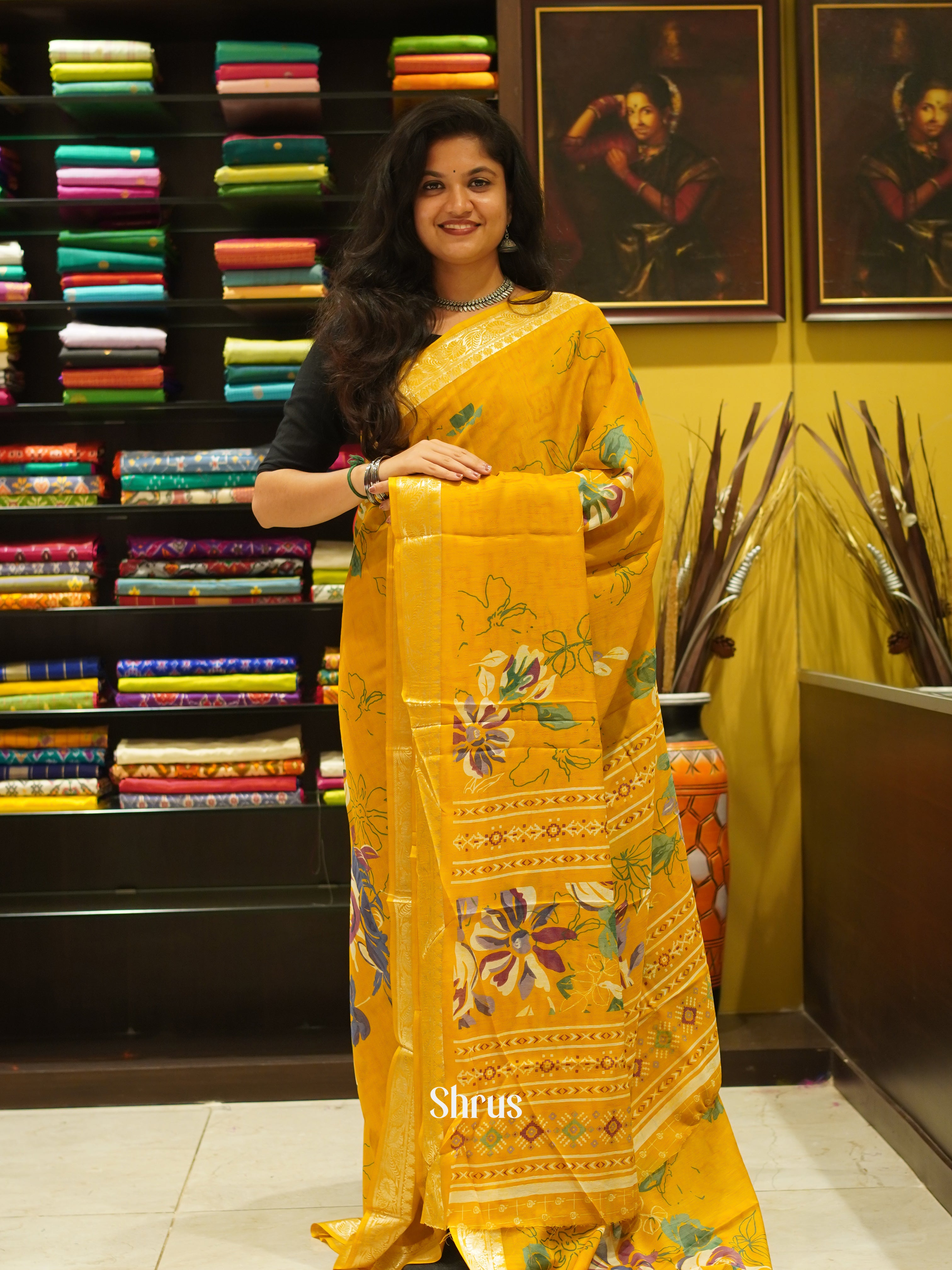 Mustard(Single Tone) - Semi Crepe Saree - Shop on ShrusEternity.com