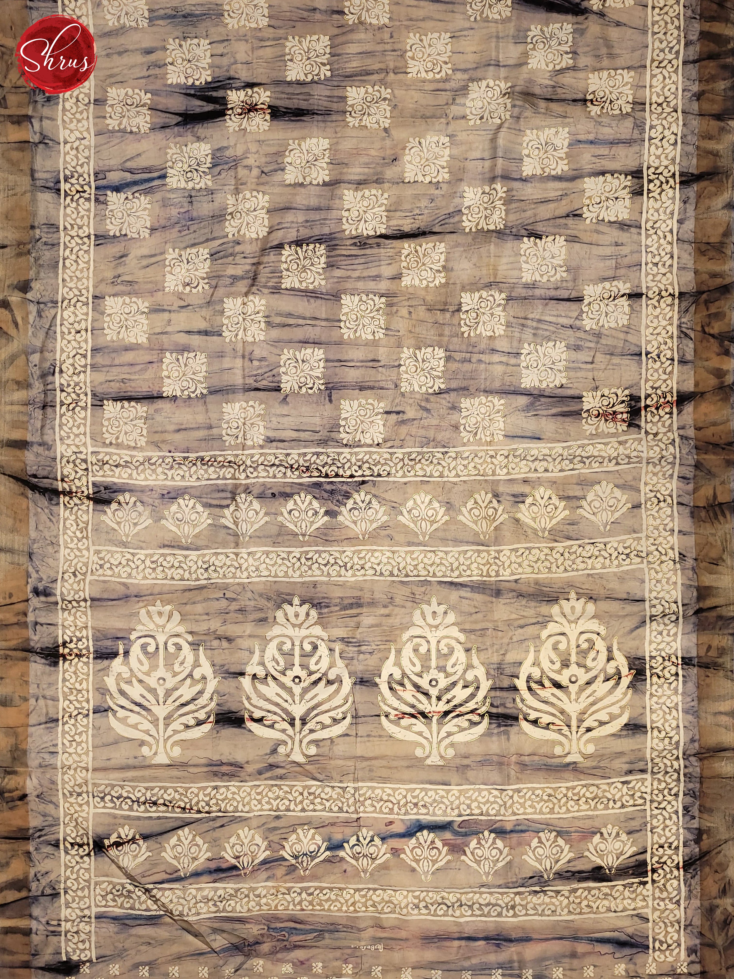 Cream & Grey - Semi Crepe Saree - Shop on ShrusEternity.com