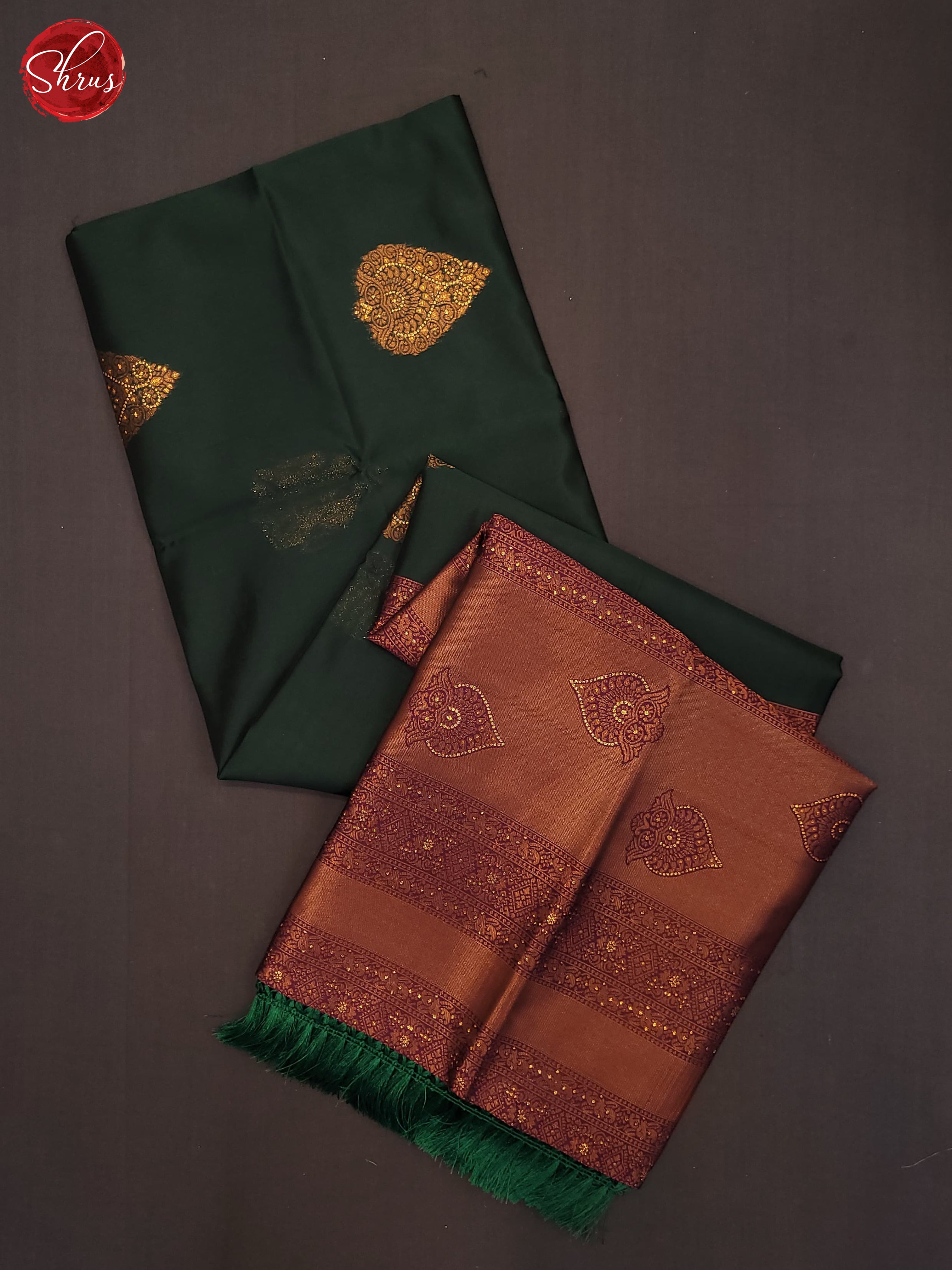 Bottle Green & Maroon - Semi Soft Silk Saree - Shop on ShrusEternity.com
