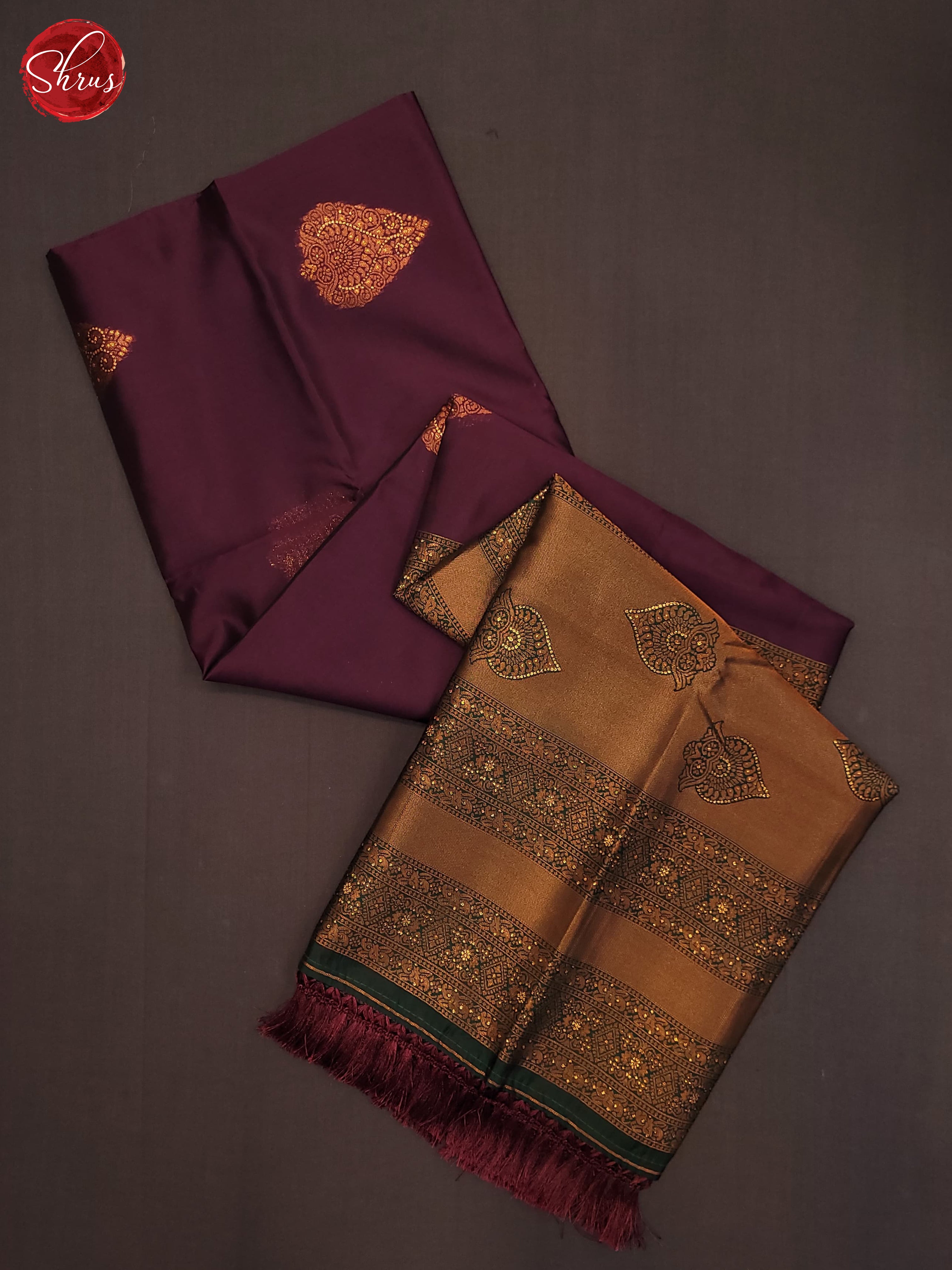Deep Wine & Green - Semi Softsilk Saree - Shop on ShrusEternity.com
