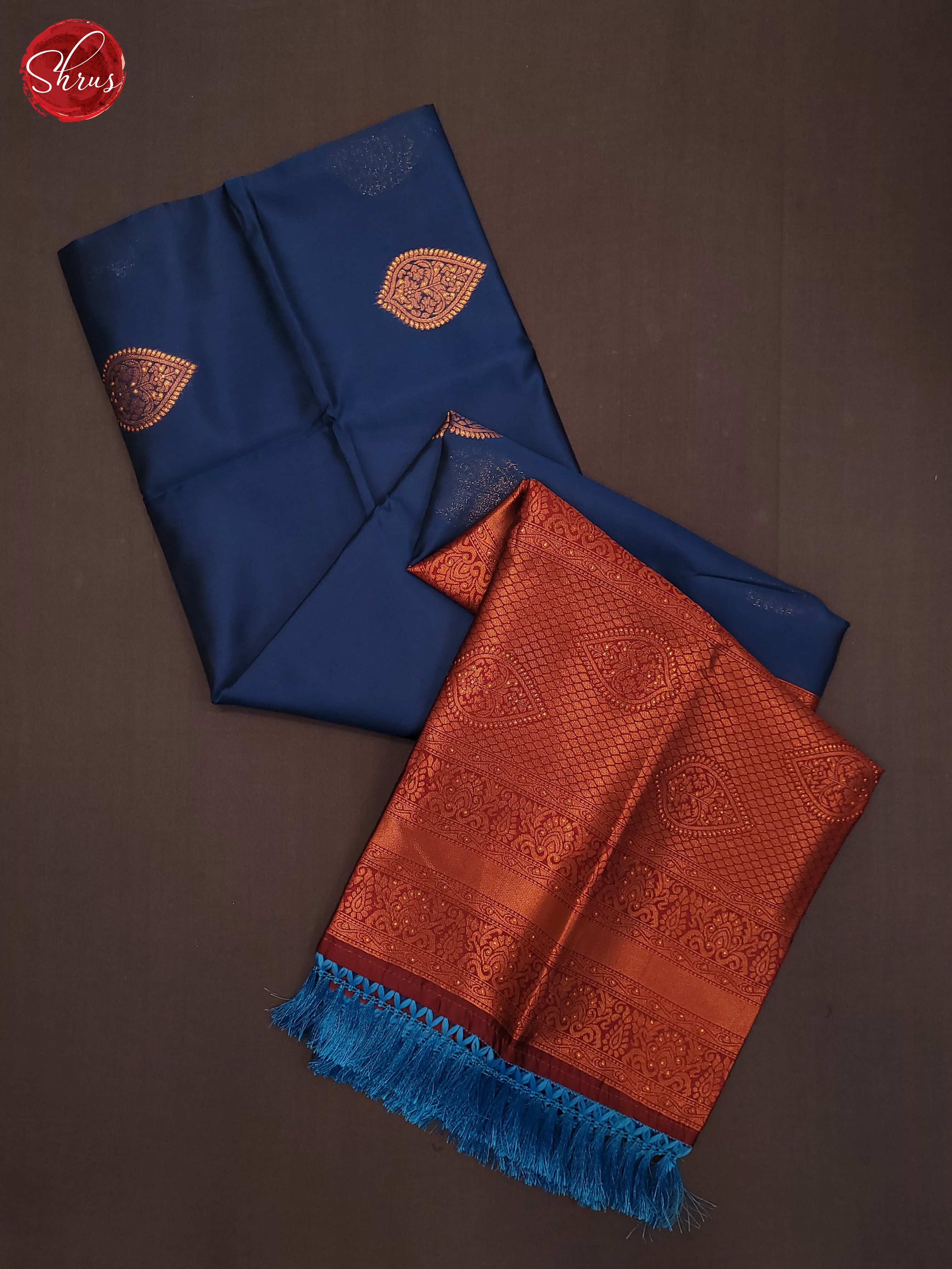 Blue & Brown - Semi Softsilk Saree - Shop on ShrusEternity.com