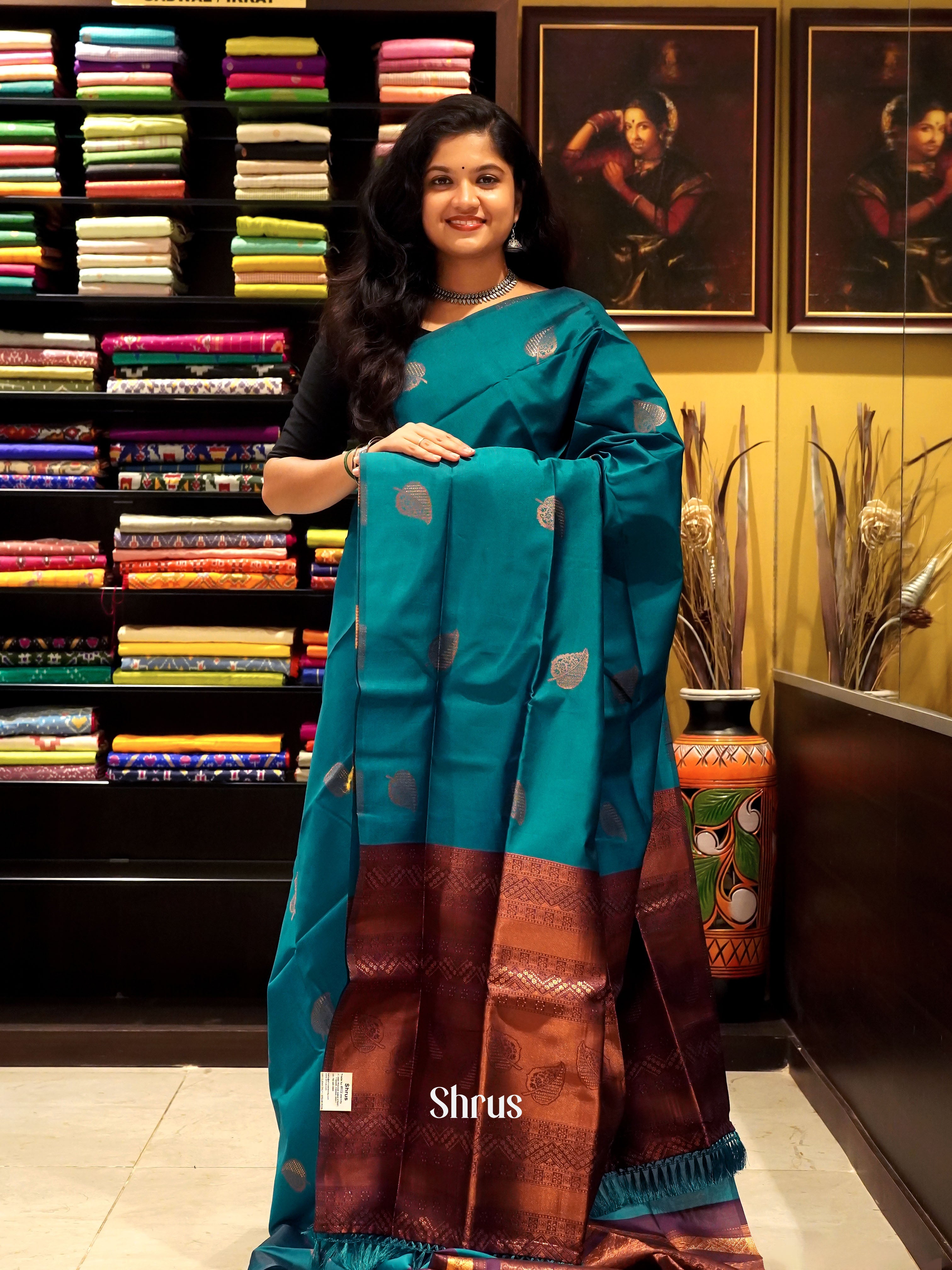 Green & Purple - Semi Soft silk Saree - Shop on ShrusEternity.com