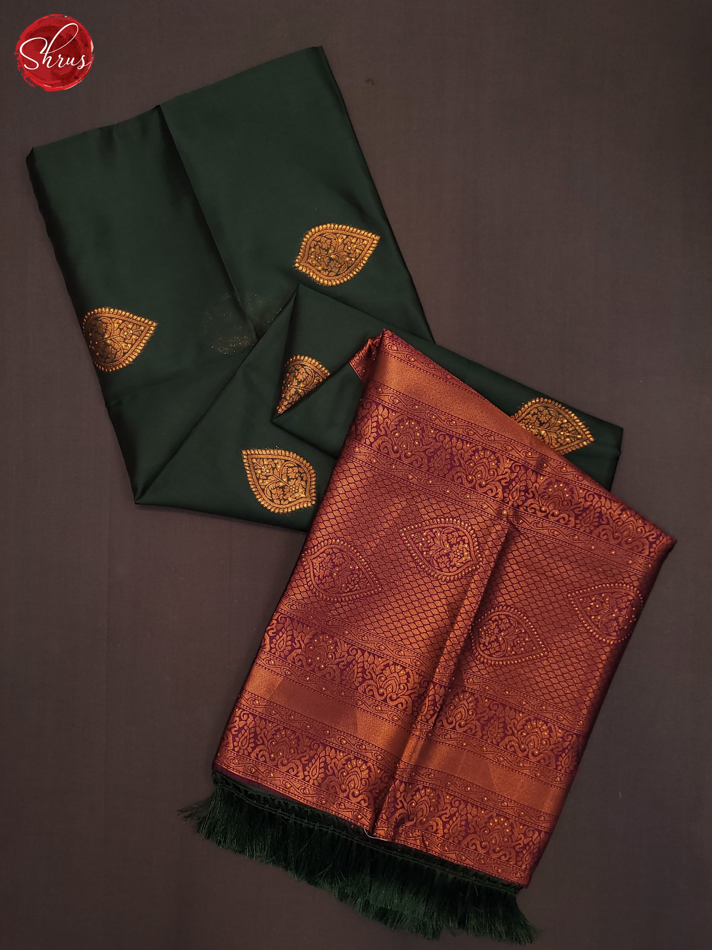 Bottle Green & Maroon- Semi Softsilk Saree - Shop on ShrusEternity.com