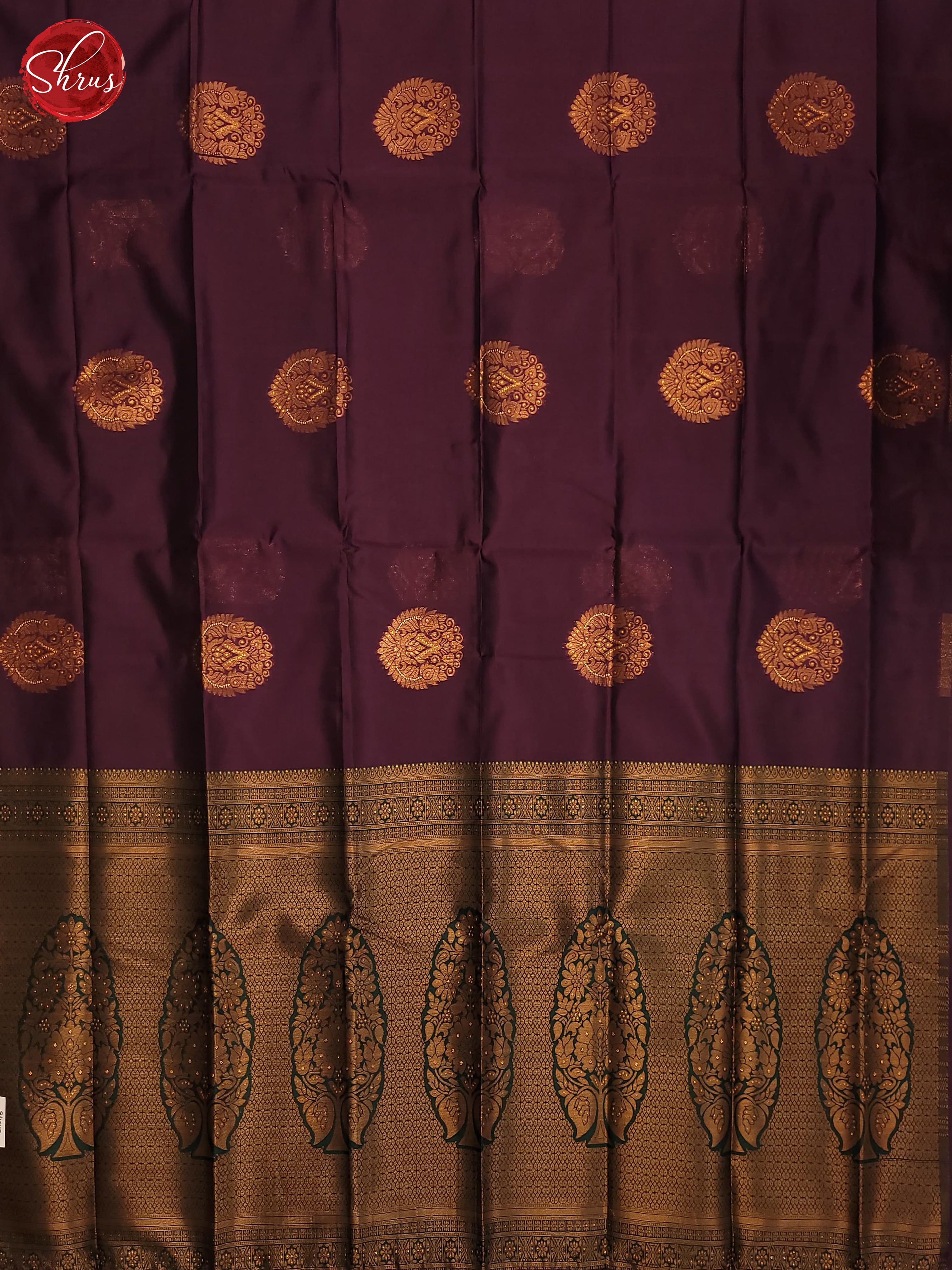 Wine & Green - Semi Softsilk Saree - Shop on ShrusEternity.com