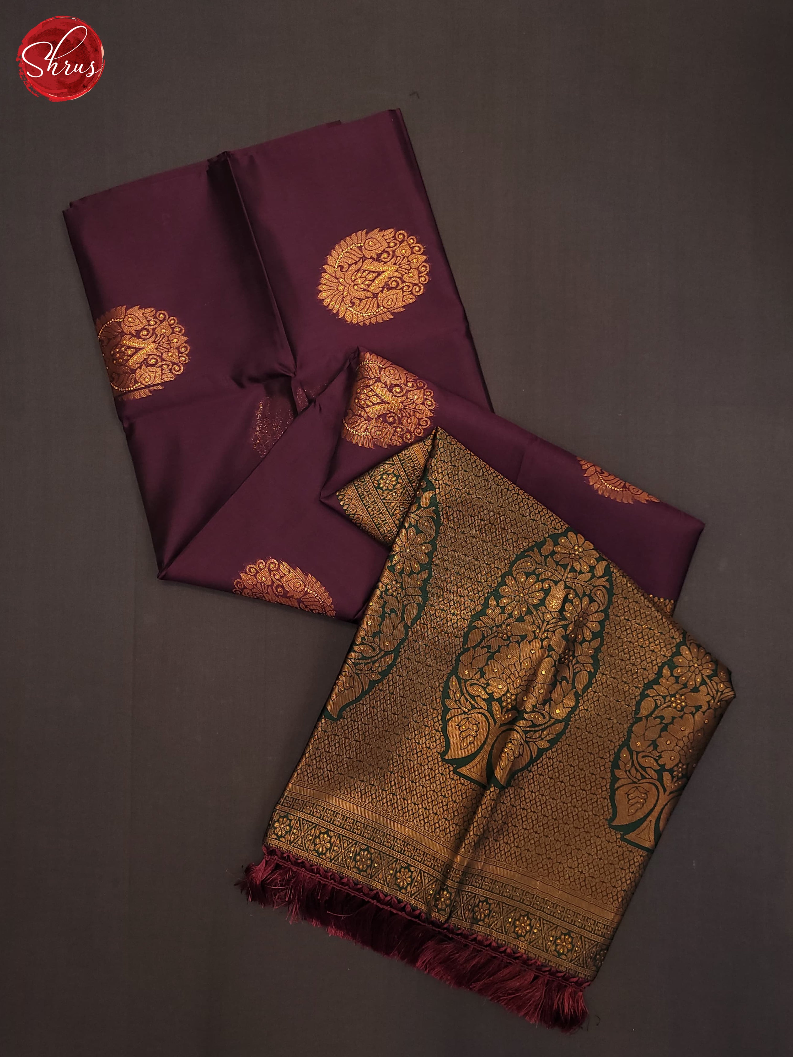 Wine & Green - Semi Softsilk Saree - Shop on ShrusEternity.com