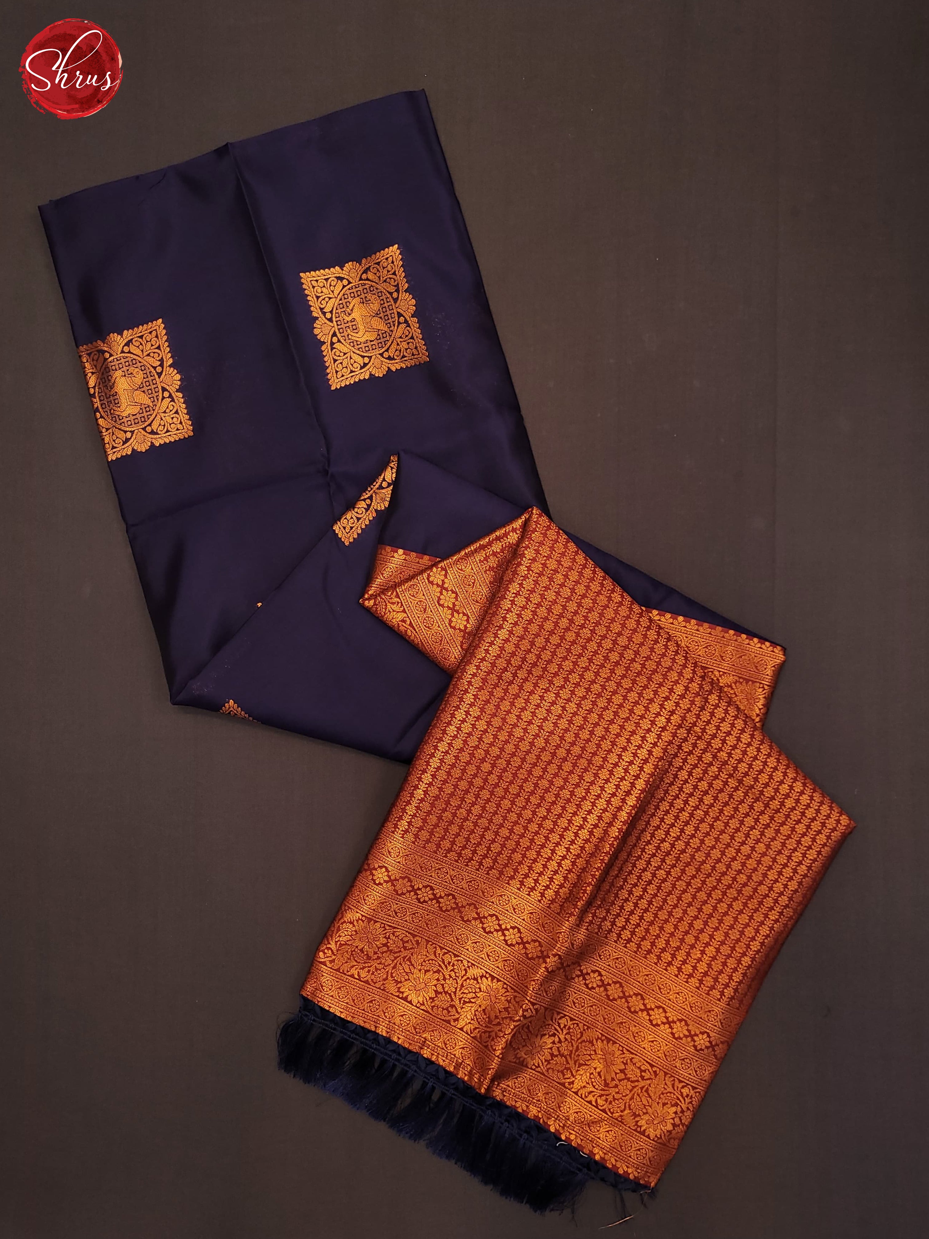 Navy Blue & Maroon- Semi Softsilk Saree - Shop on ShrusEternity.com