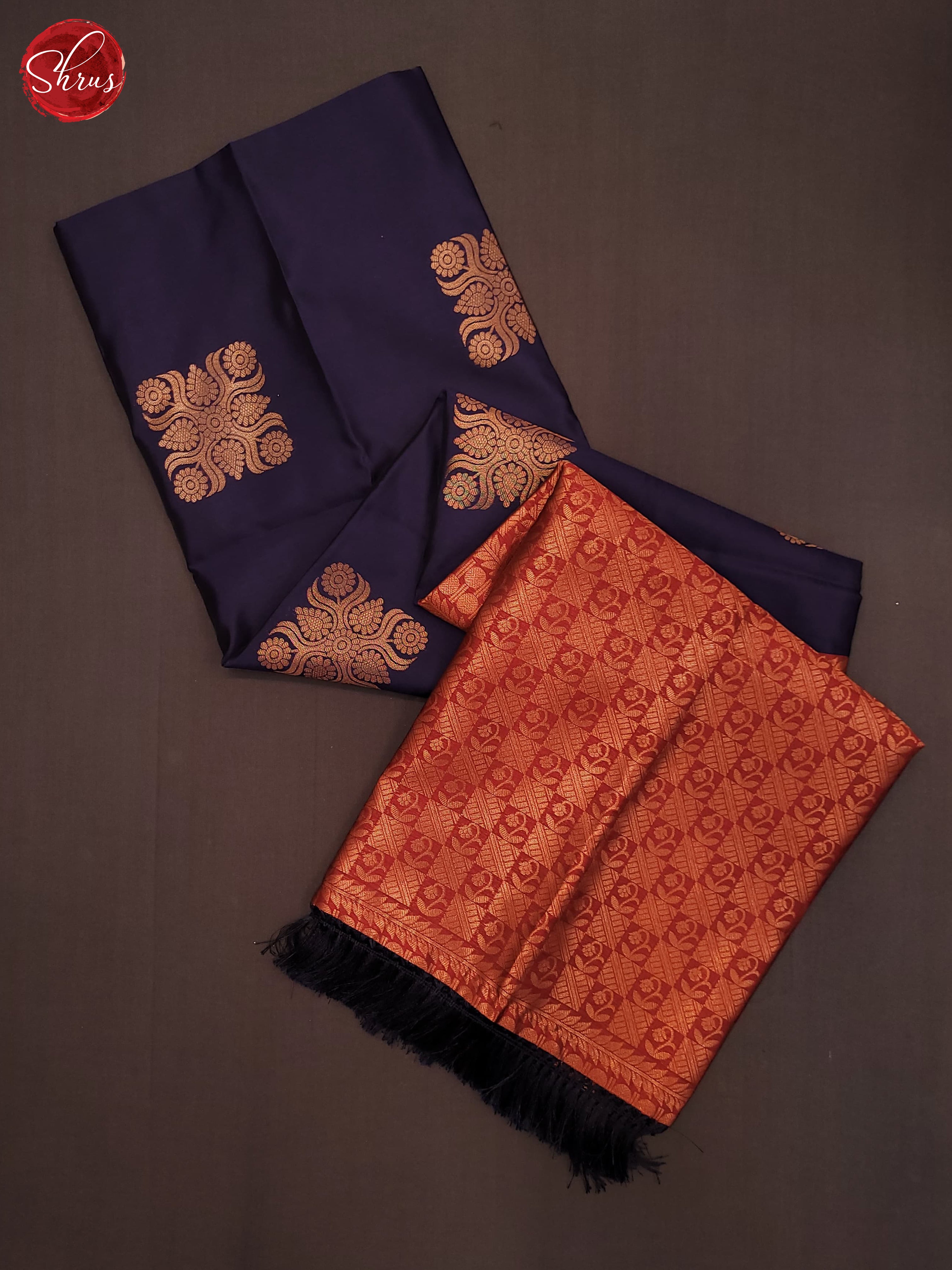 Navy Blue & Maroon - Semi Softsilk Saree - Shop on ShrusEternity.com