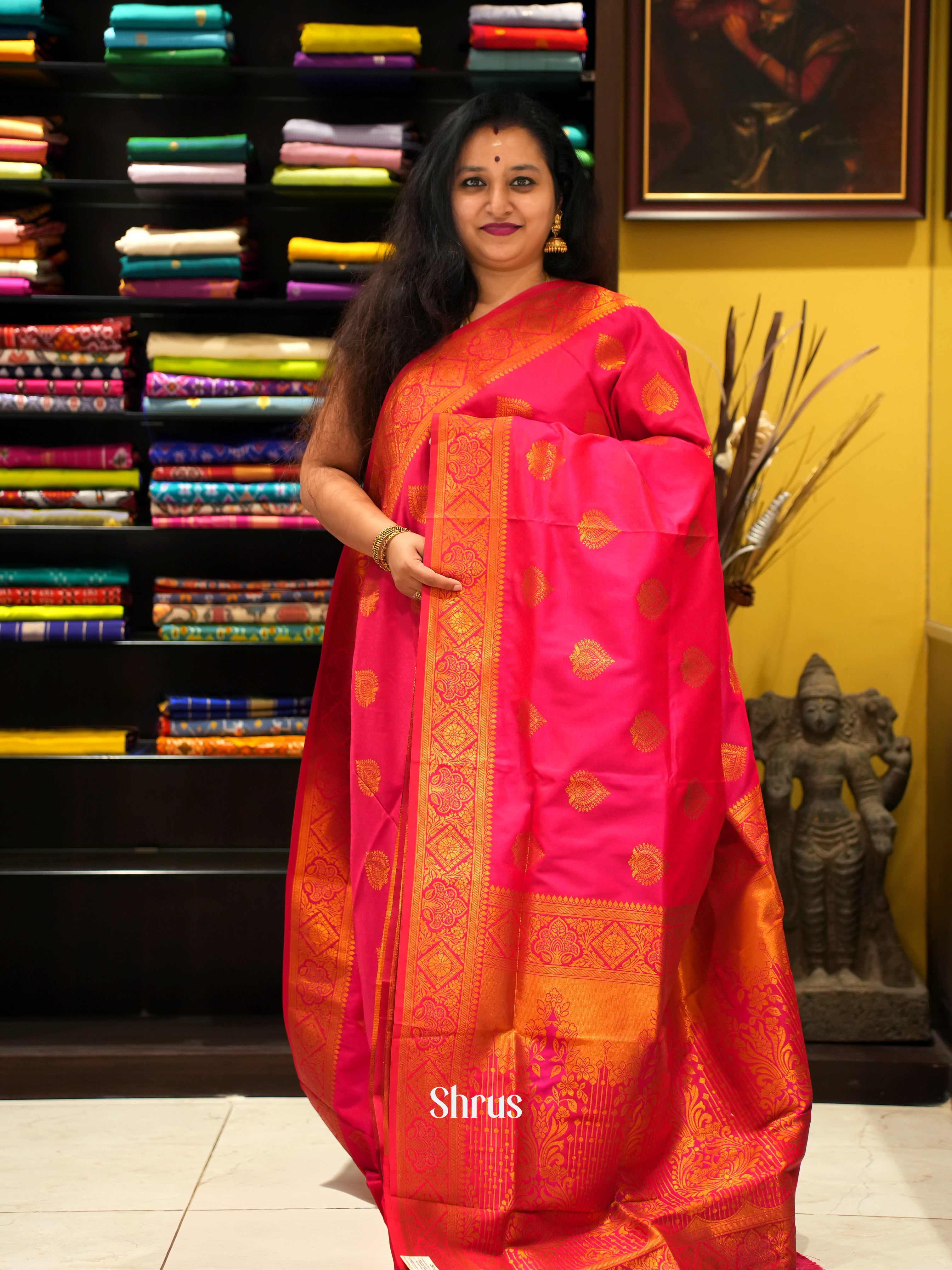 Pink(Single tone)- semi kanchipuram saree - Shop on ShrusEternity.com