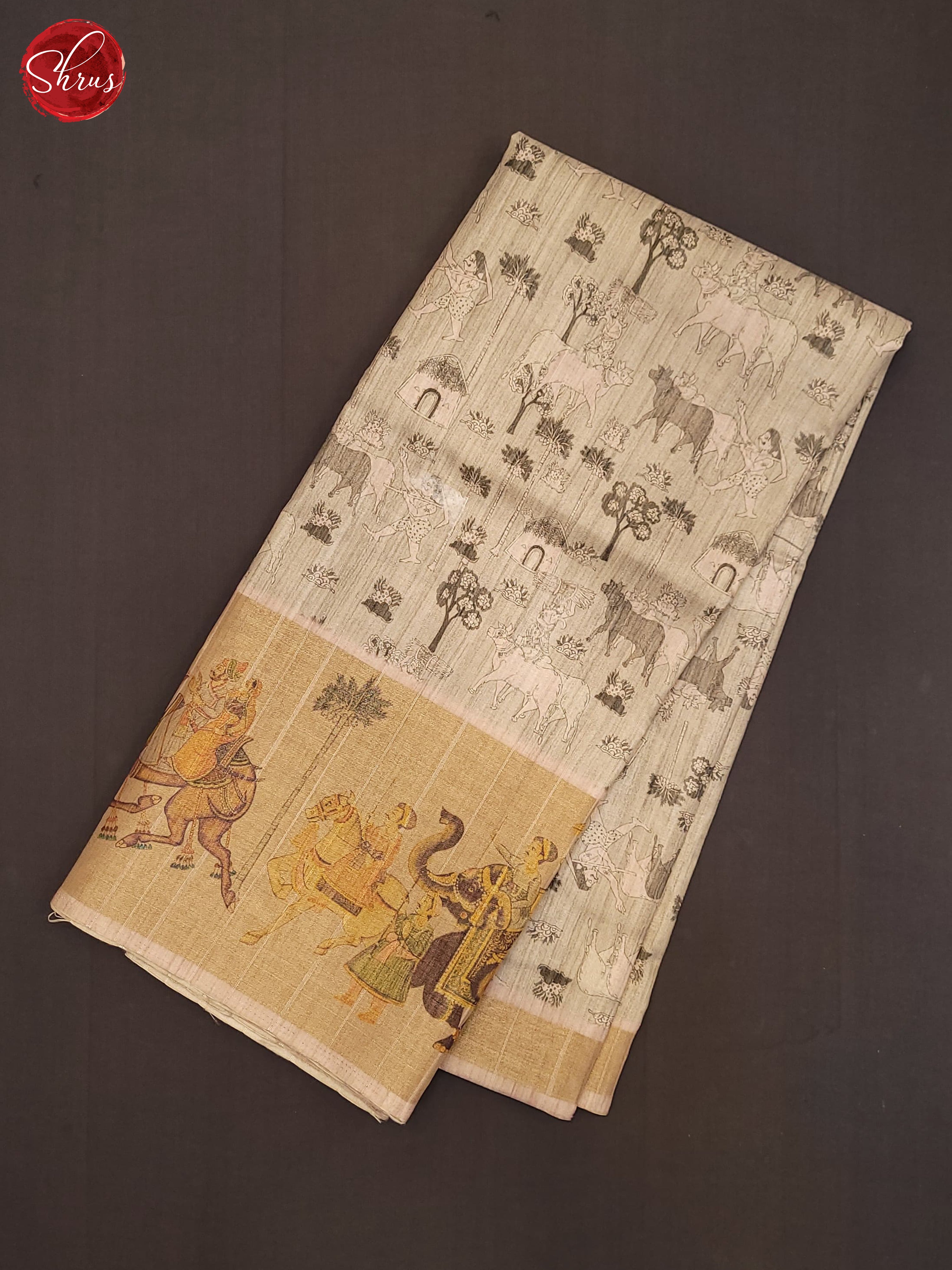 Grey and peach - Semi Tussar Saree - Shop on ShrusEternity.com