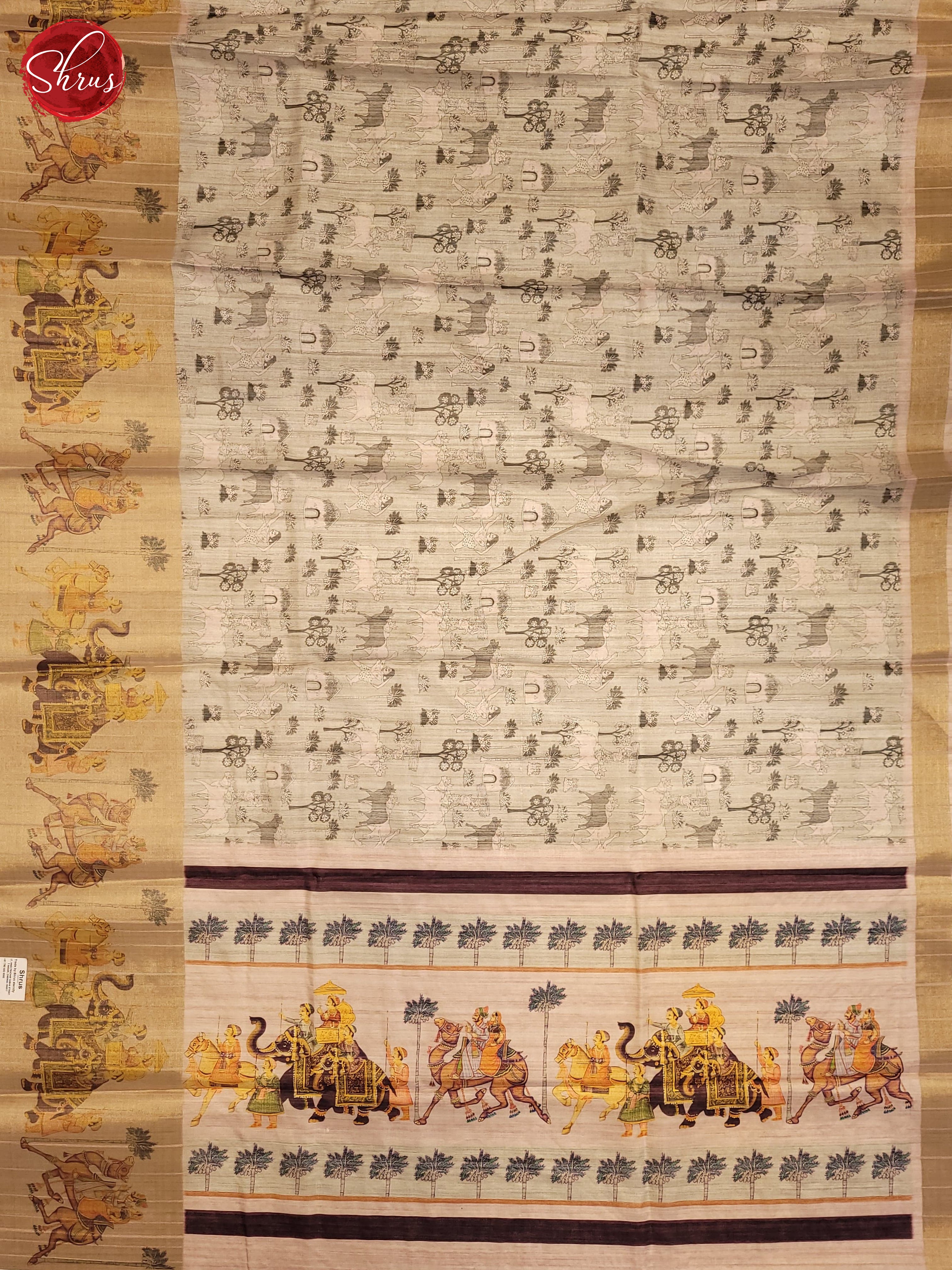 Grey and peach - Semi Tussar Saree - Shop on ShrusEternity.com