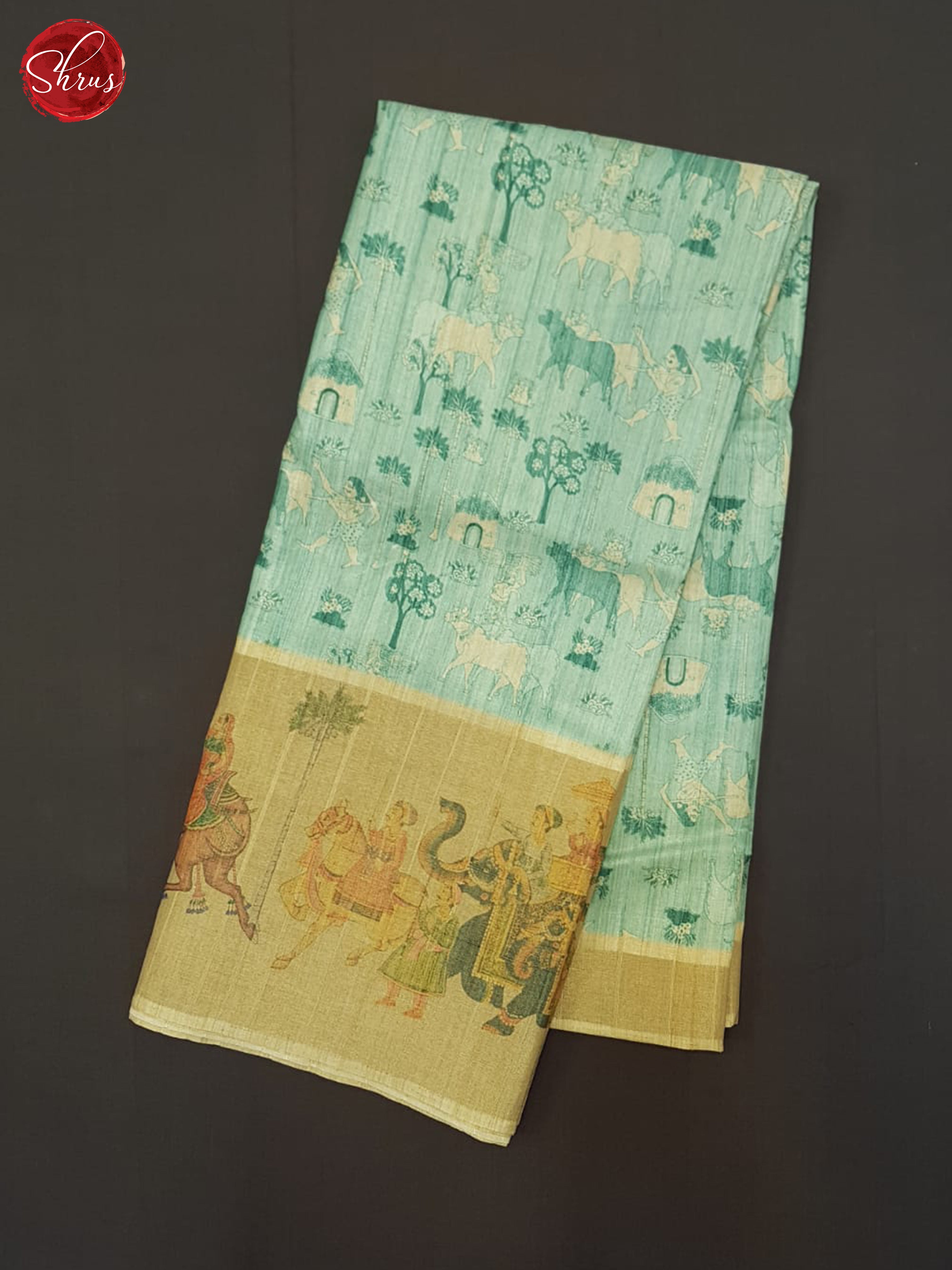 Blue And Beige- Semi Tussar saree - Shop on ShrusEternity.com