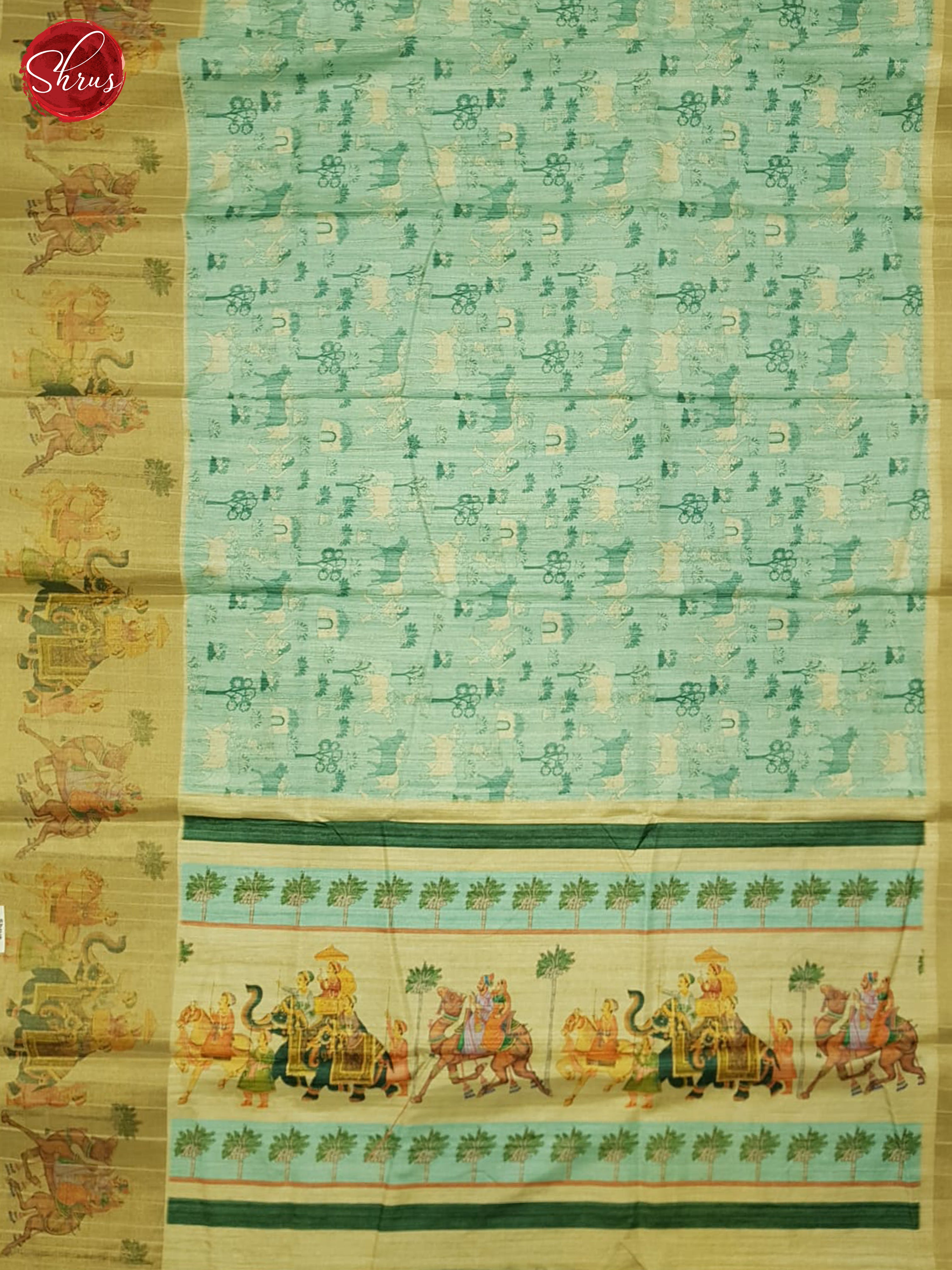 Blue And Beige- Semi Tussar saree - Shop on ShrusEternity.com