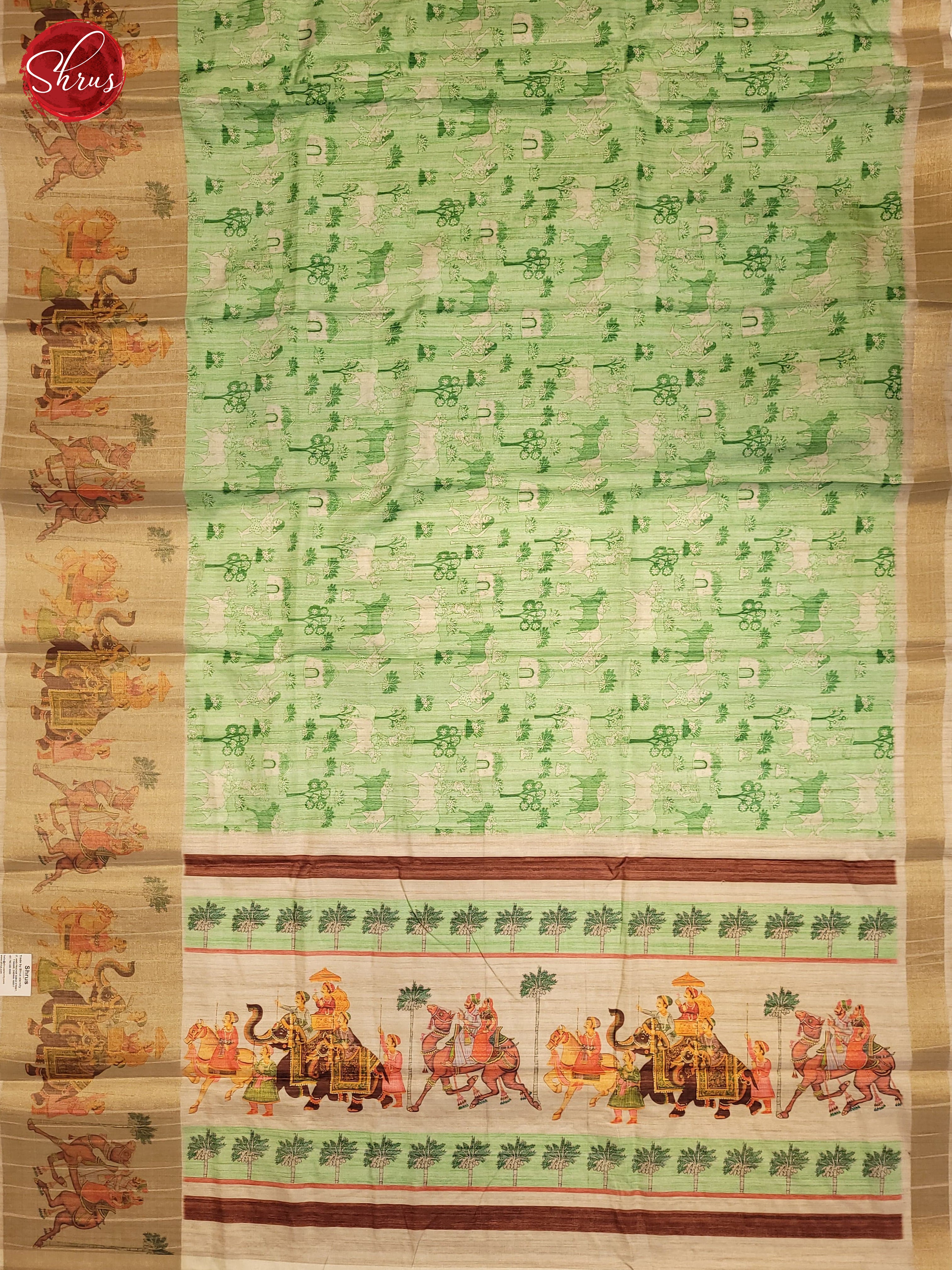 Green and grey - Semi Tussar Saree - Shop on ShrusEternity.com