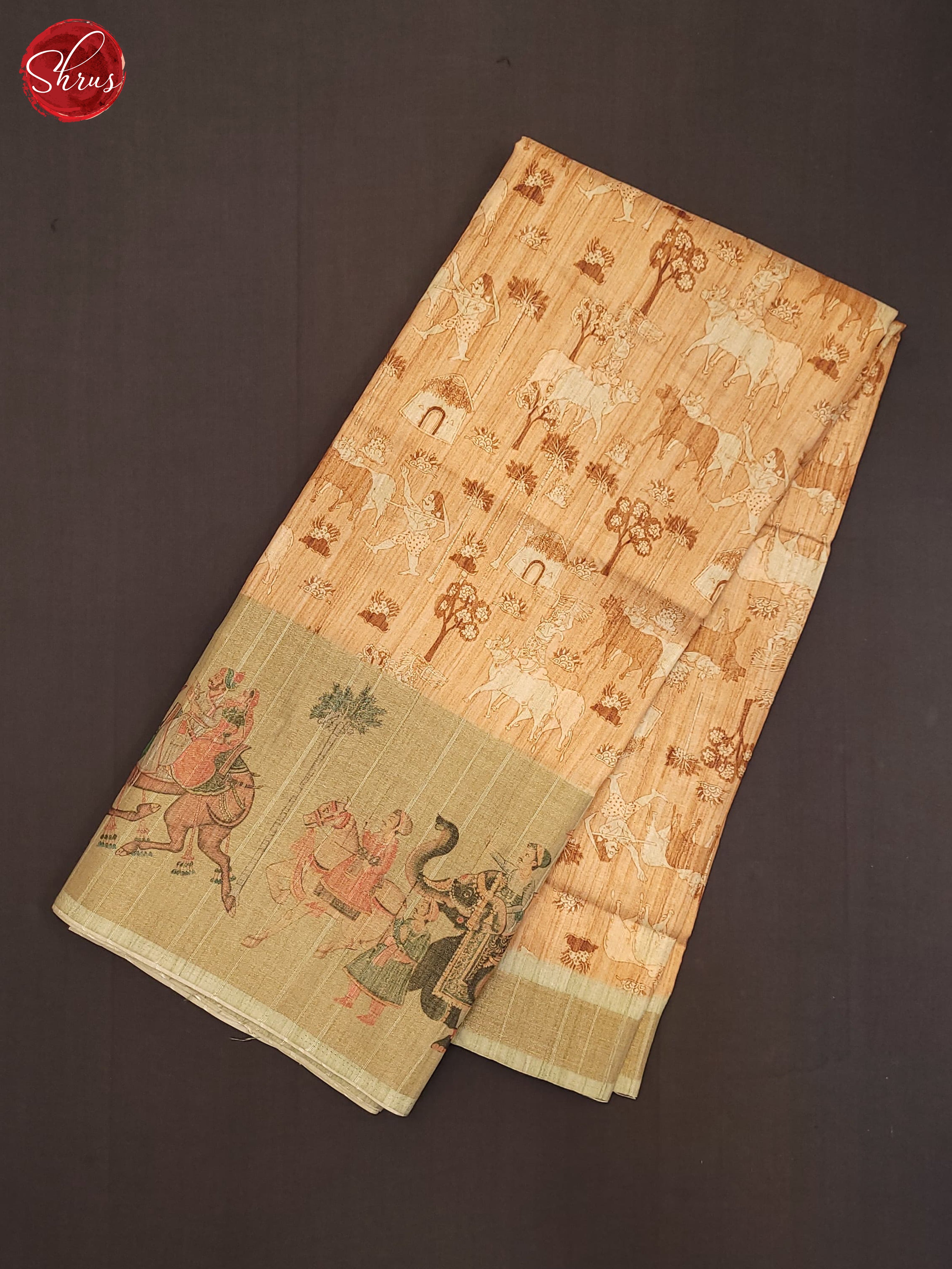 Beige and lime Green - Semi Tussar Saree - Shop on ShrusEternity.com