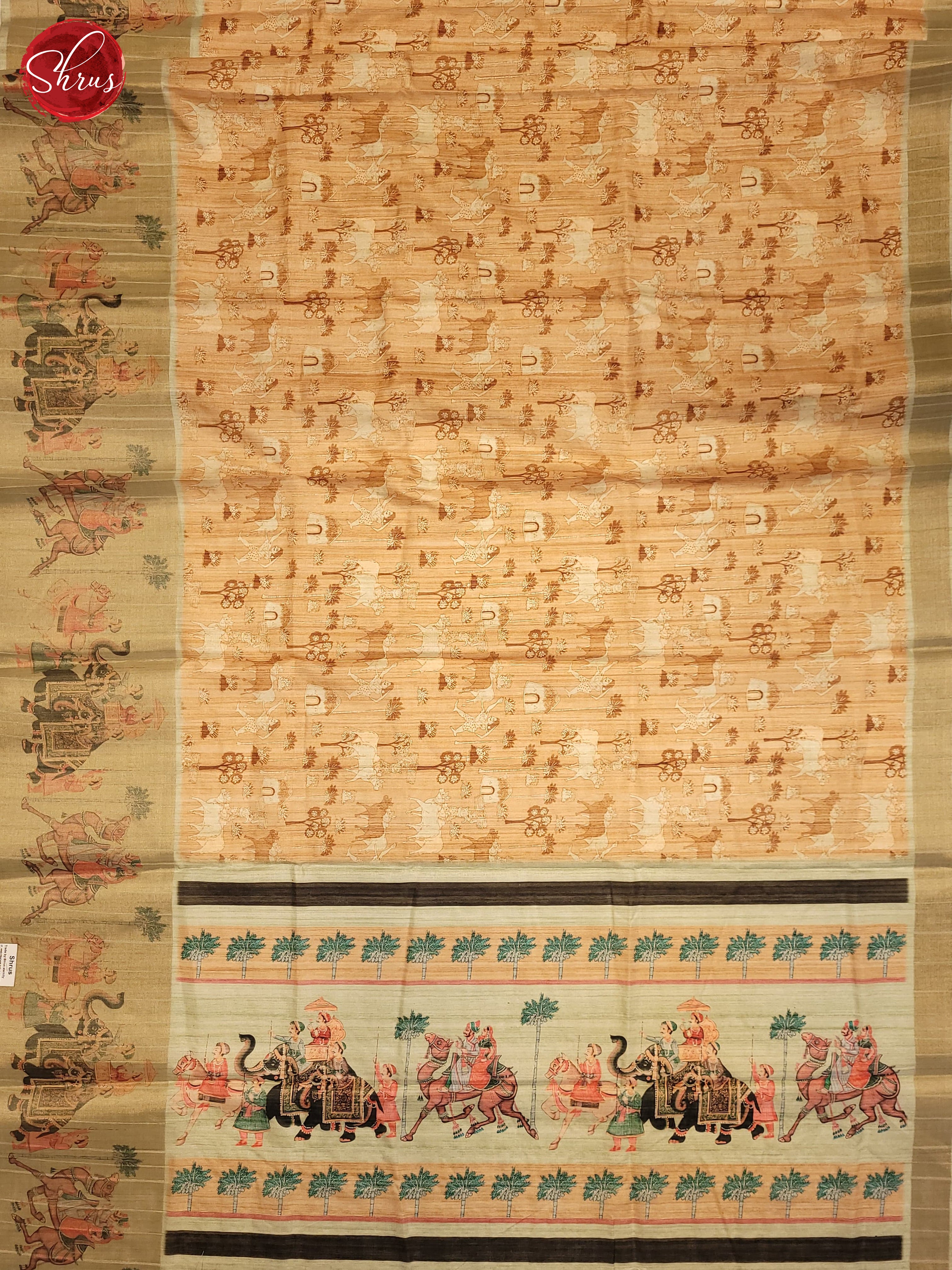 Beige and lime Green - Semi Tussar Saree - Shop on ShrusEternity.com