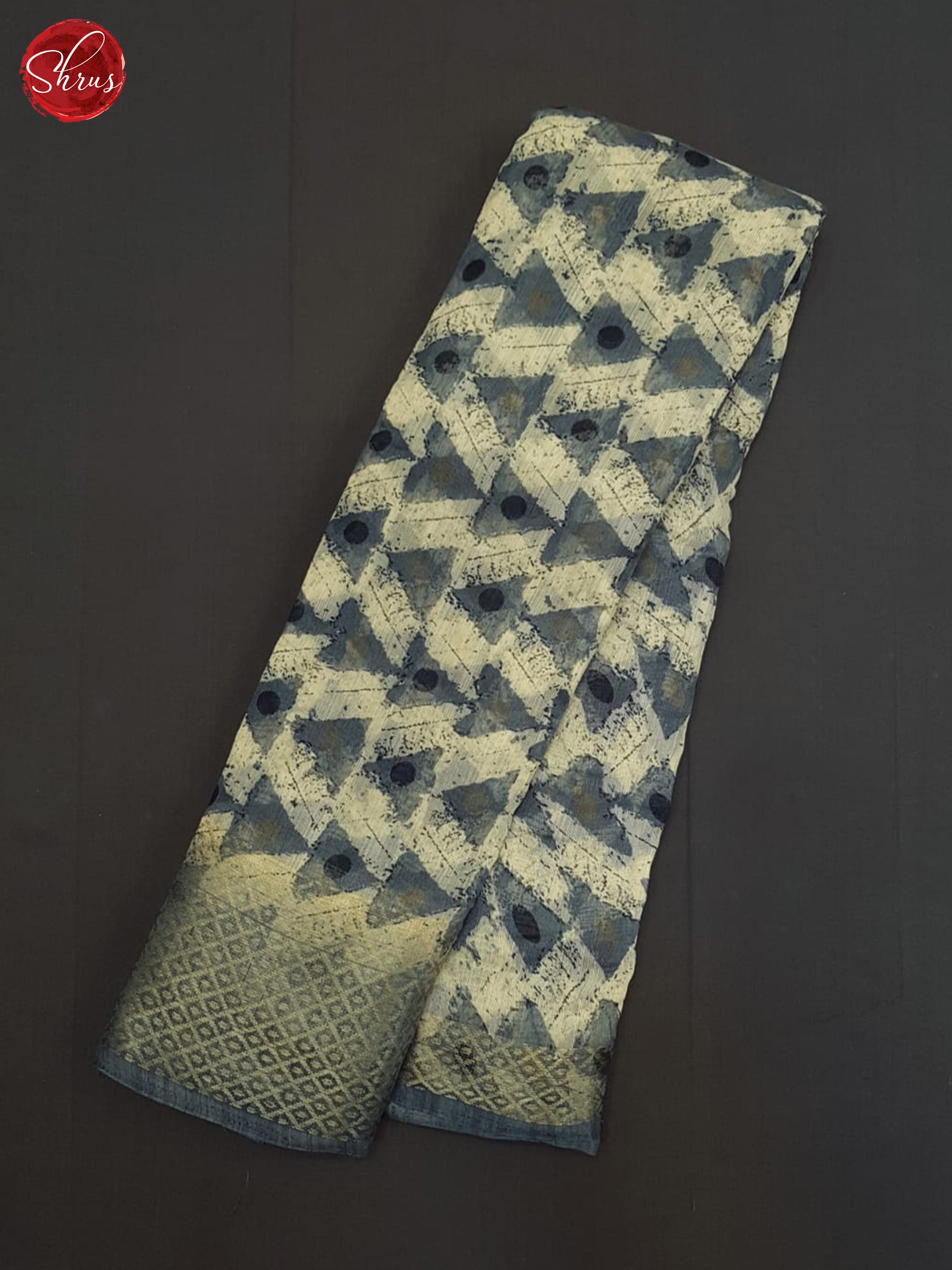 Cream And Blue-Semi gicha saree - Shop on ShrusEternity.com