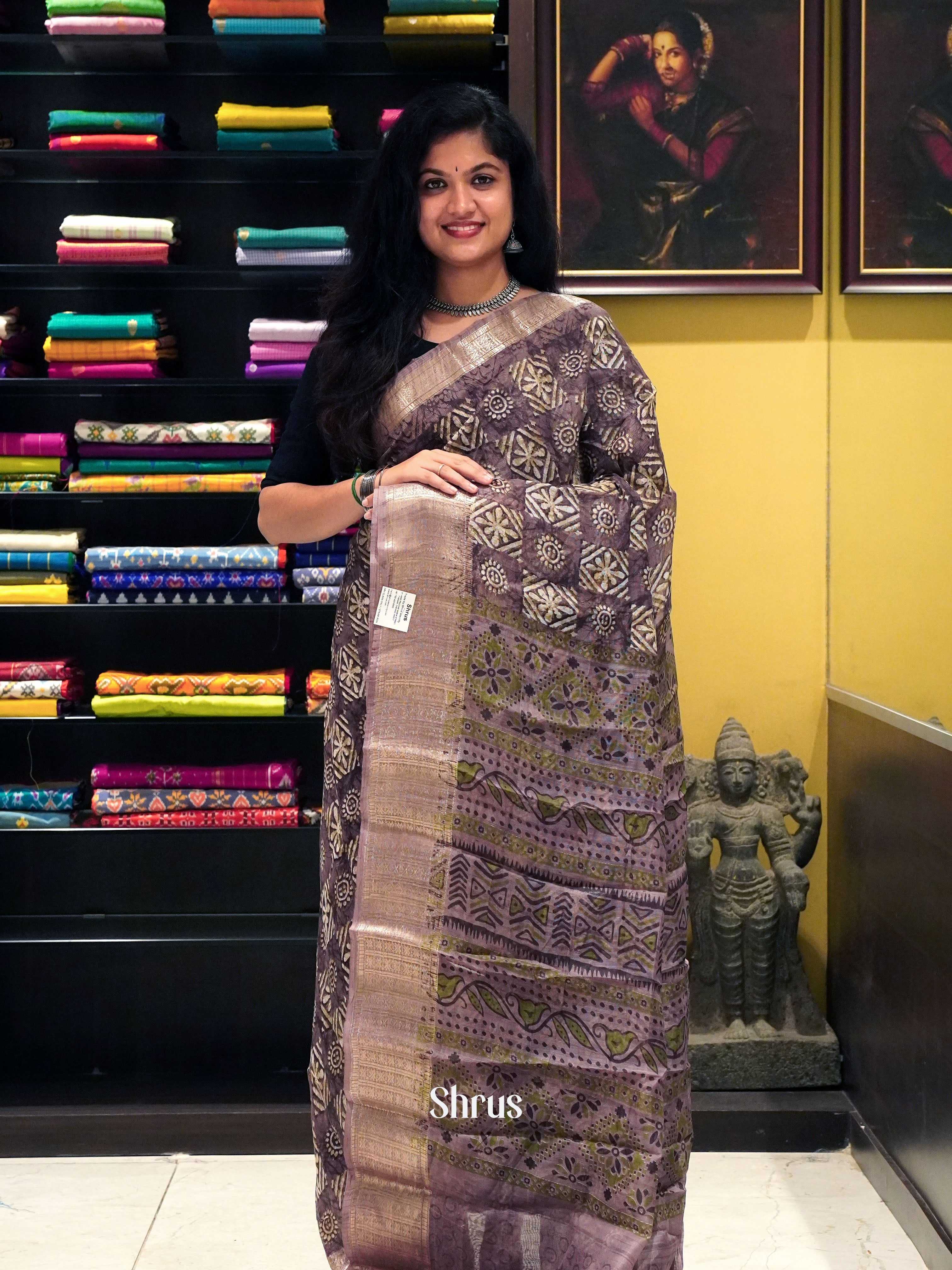 Dusty Wine(Single tone)-Semi Gicha saree - Shop on ShrusEternity.com