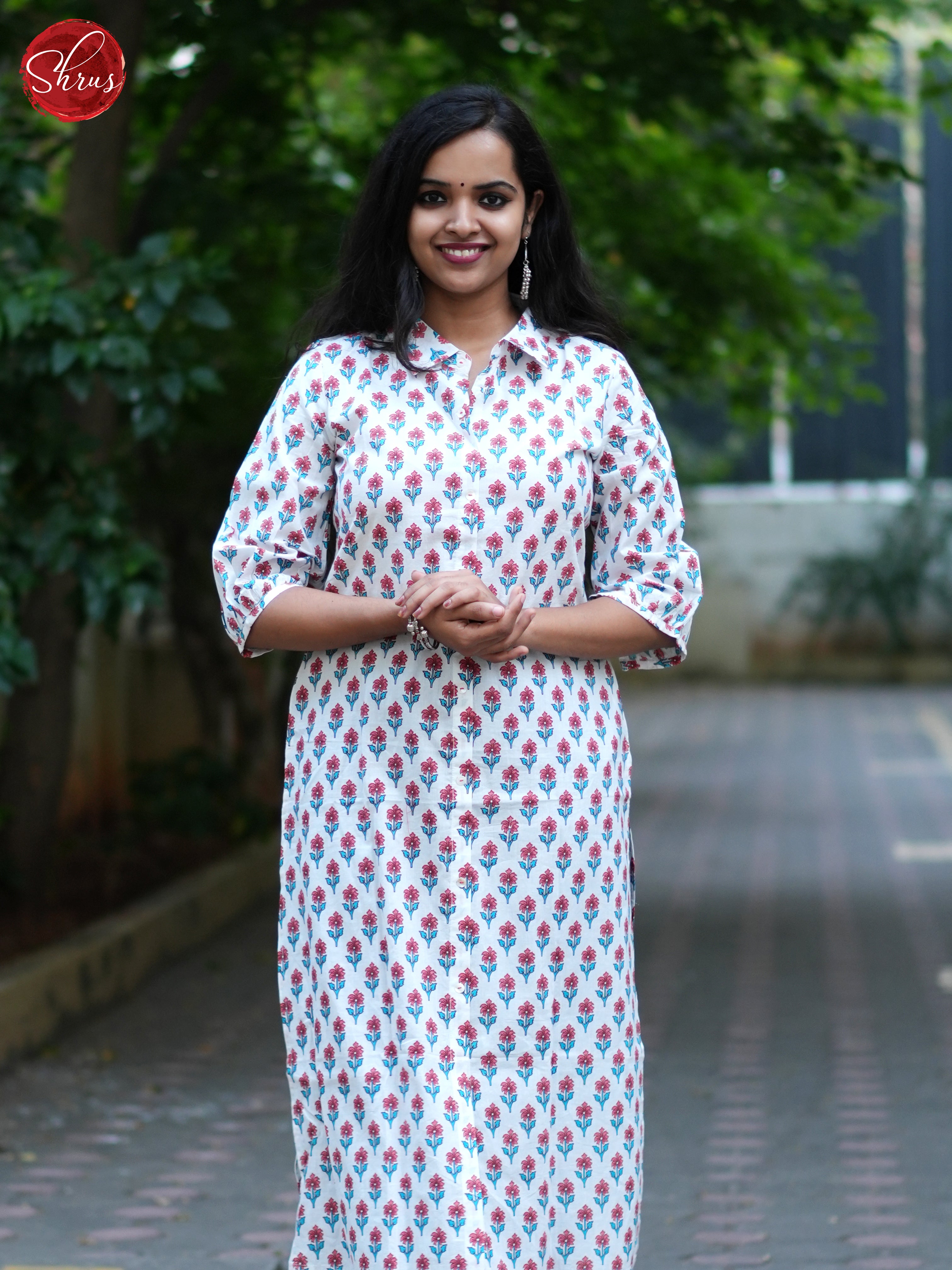 White -Block Printed Readymade Kurti - Shop on ShrusEternity.com