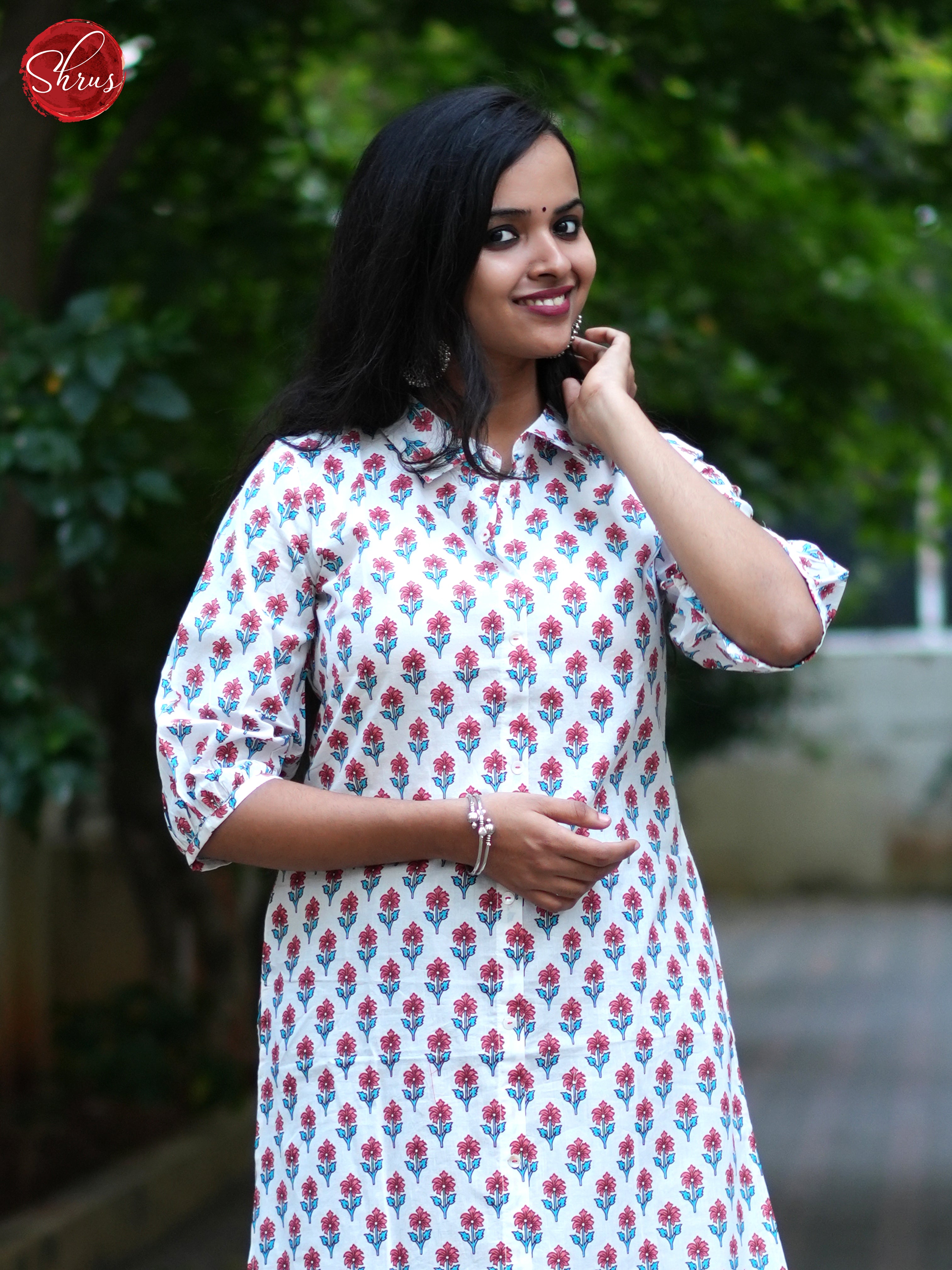 White -Block Printed Readymade Kurti - Shop on ShrusEternity.com