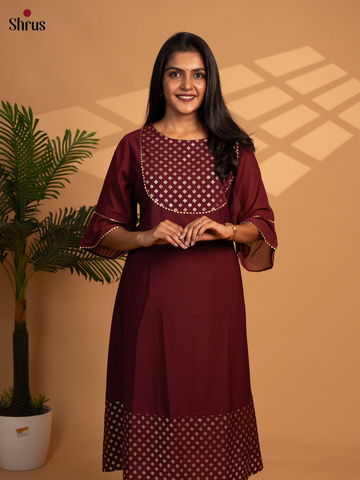 Purple - gold foil printed Readymade kurti - Shop on ShrusEternity.com