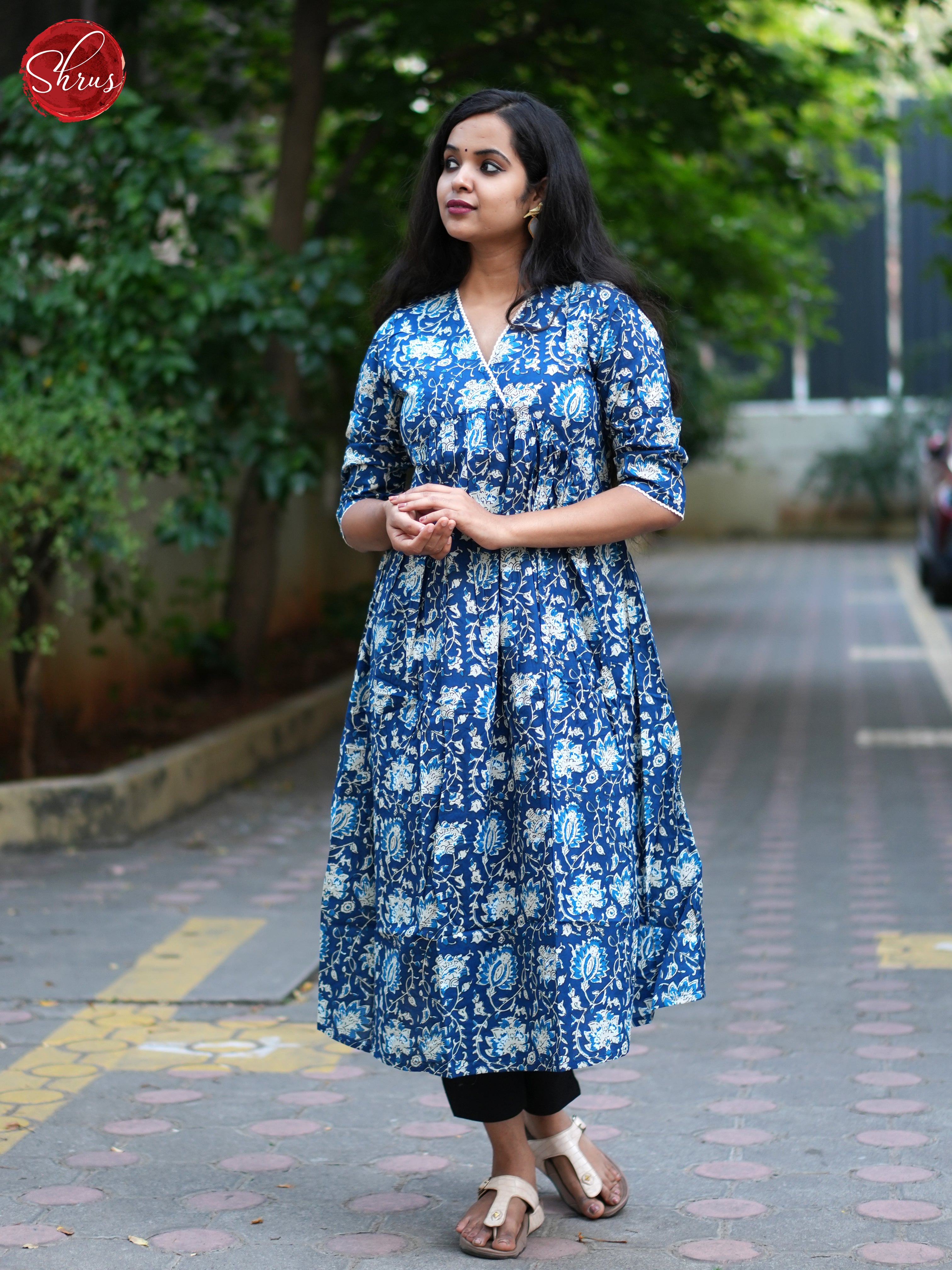 Blue - Casual Printed Readymade Kurti - Shop on ShrusEternity.com