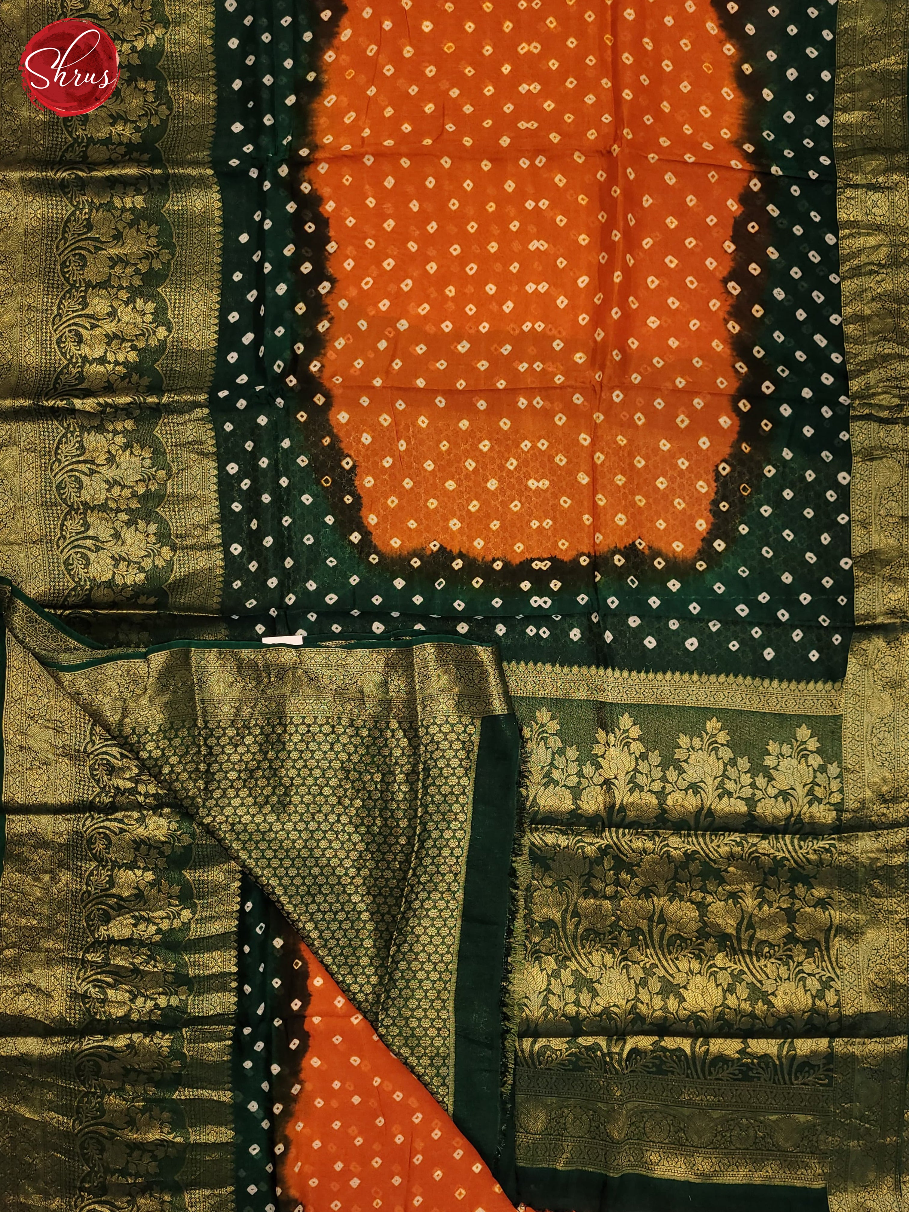 Orange & Green - Art Bandhini Saree - Shop on ShrusEternity.com