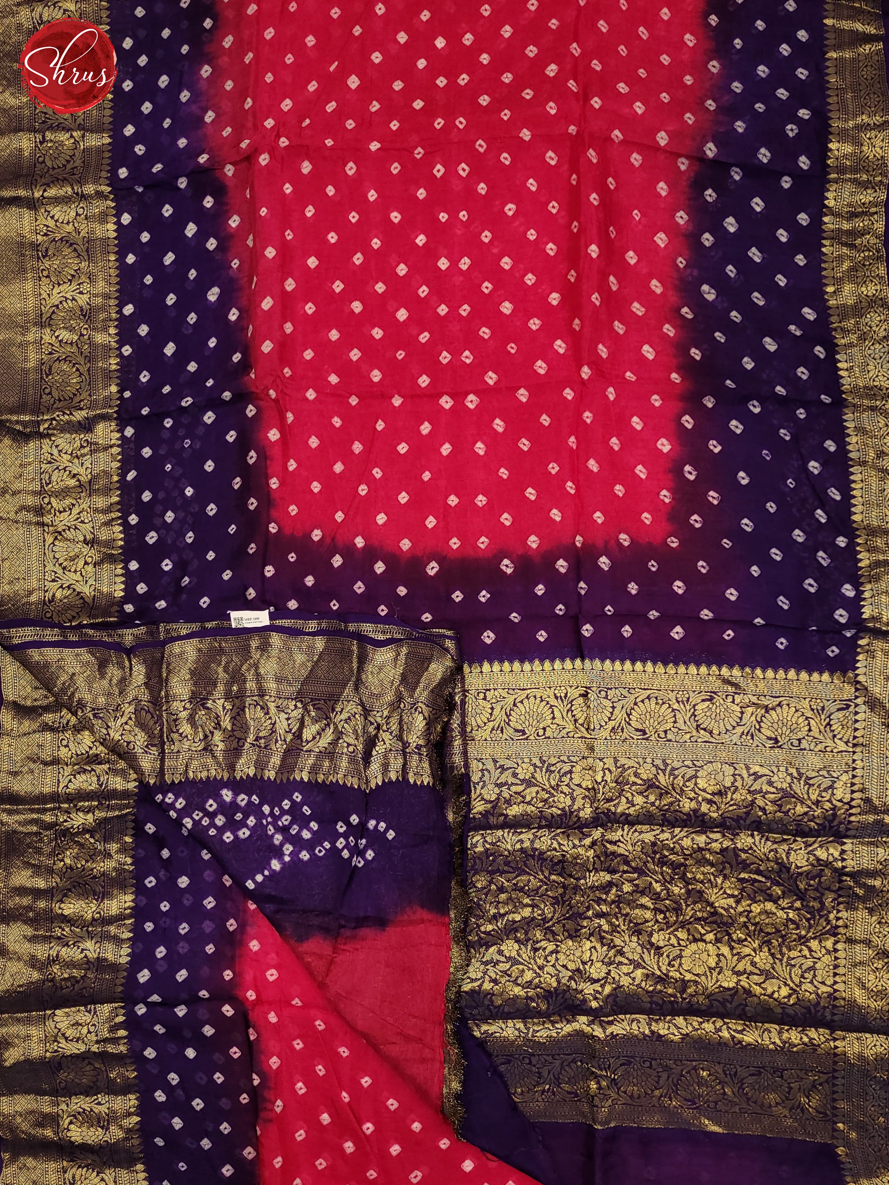 Pink & Blue- Art Bandhini Saree - Shop on ShrusEternity.com