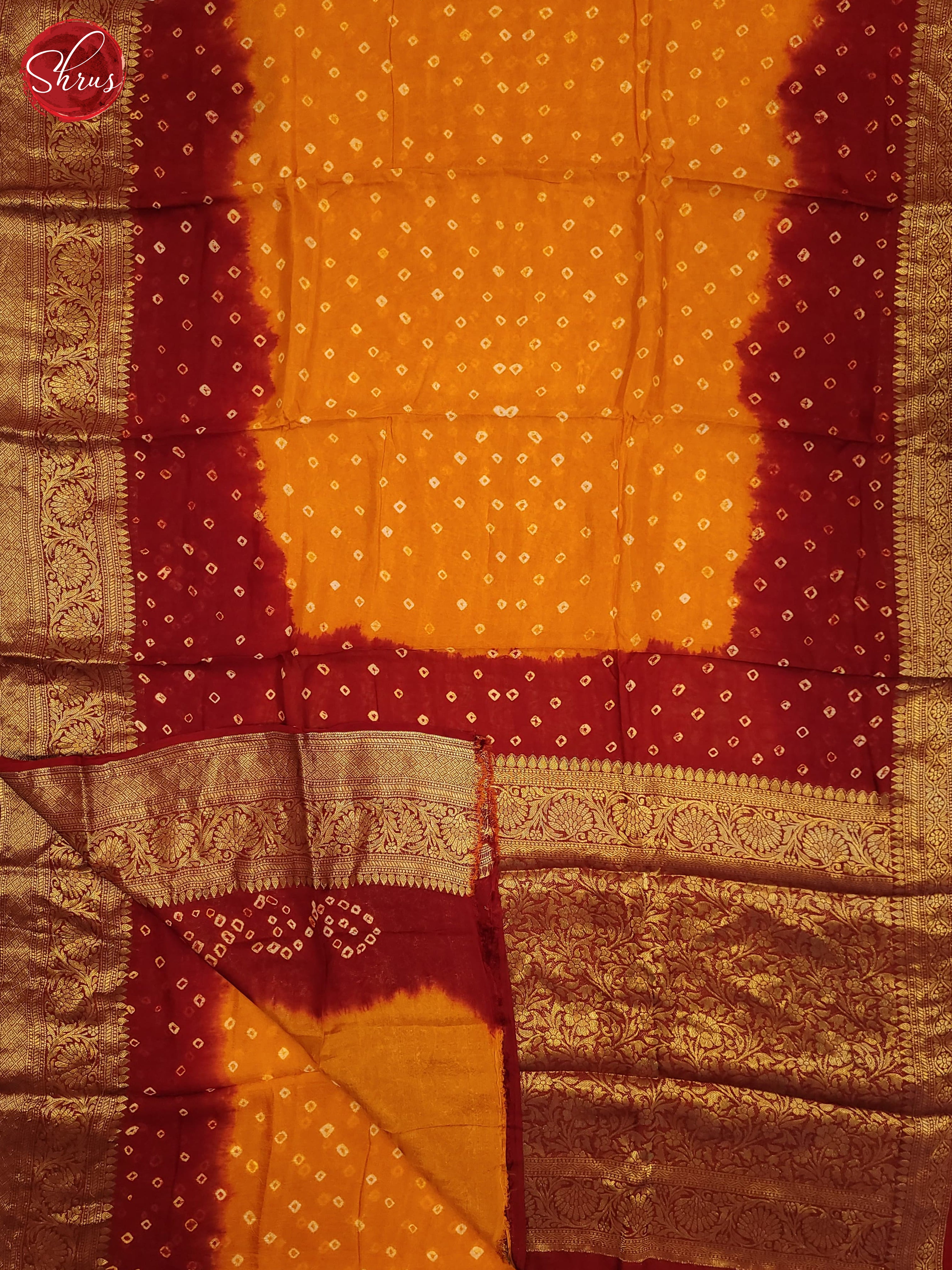 Orange & Red - Art Bandhini Saree - Shop on ShrusEternity.com