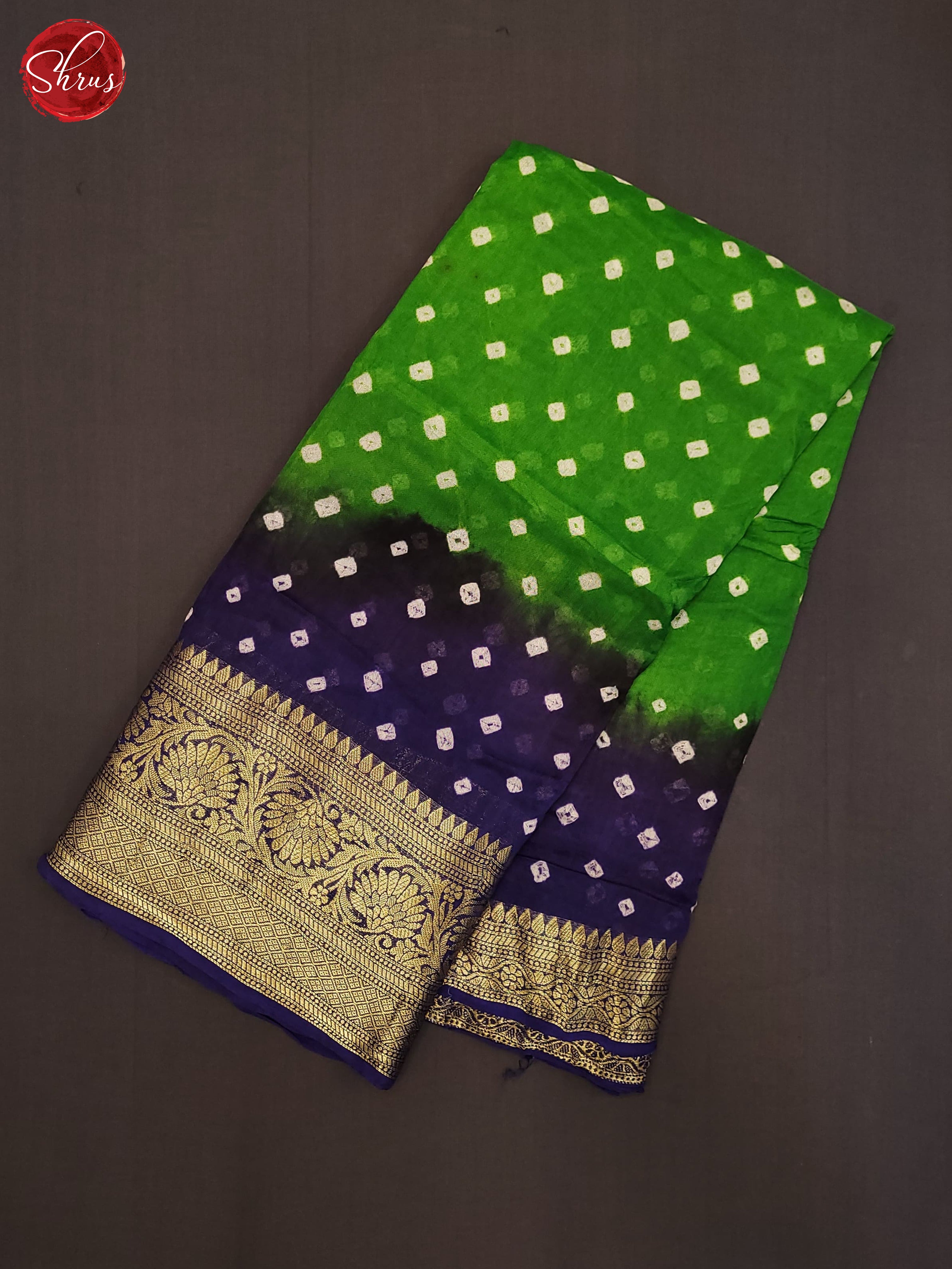 Green & Navy Blue - Art Bandhini Saree - Shop on ShrusEternity.com
