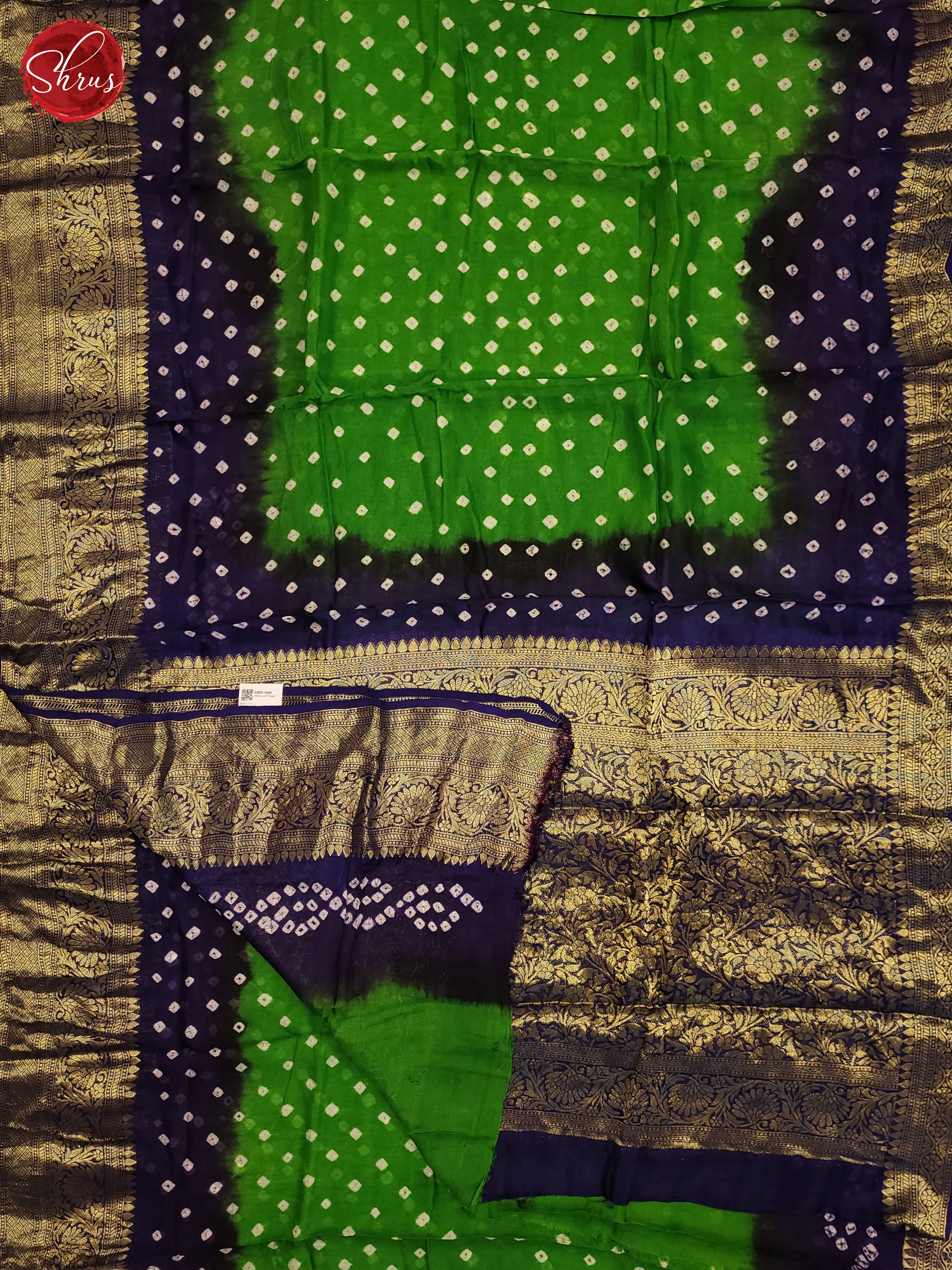 Green & Navy Blue - Art Bandhini Saree - Shop on ShrusEternity.com