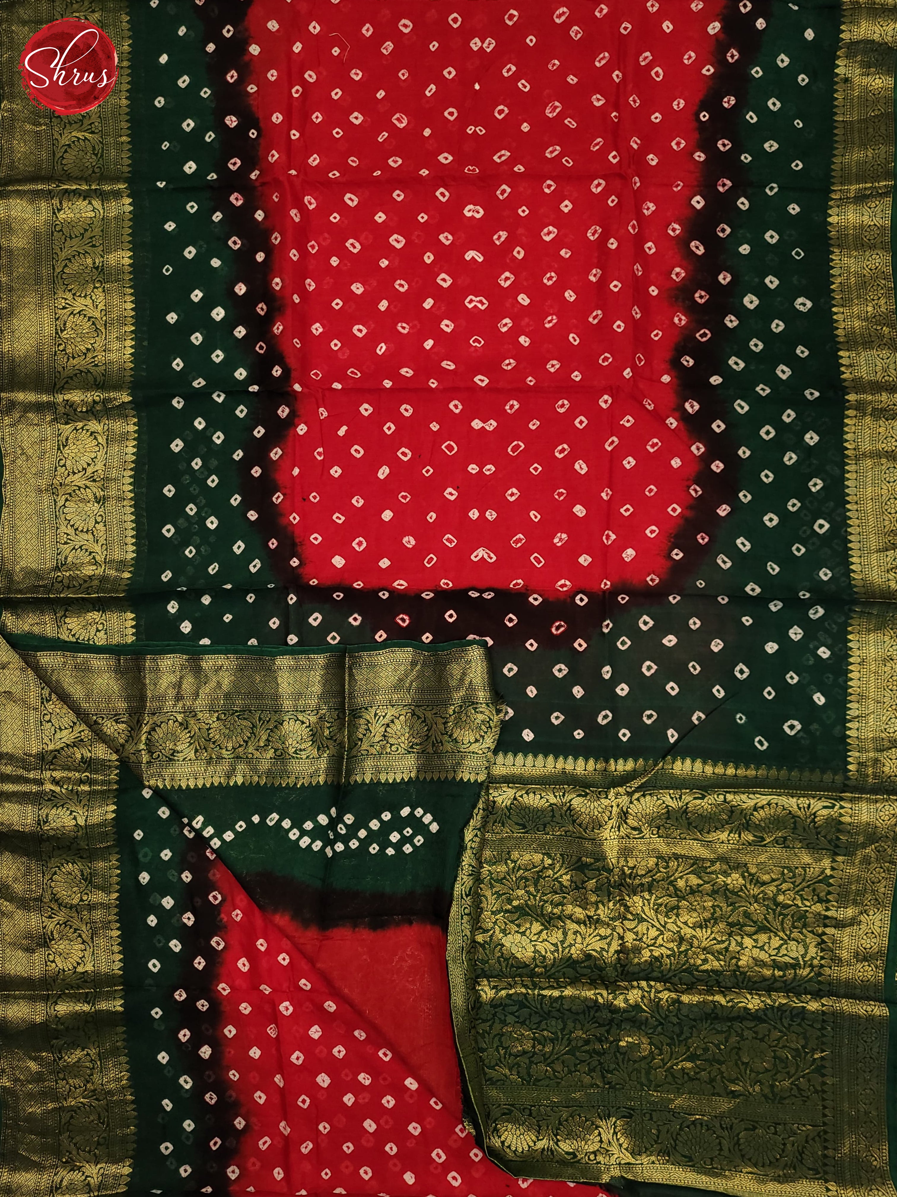 Red & Green- Art Bandhini Saree - Shop on ShrusEternity.com