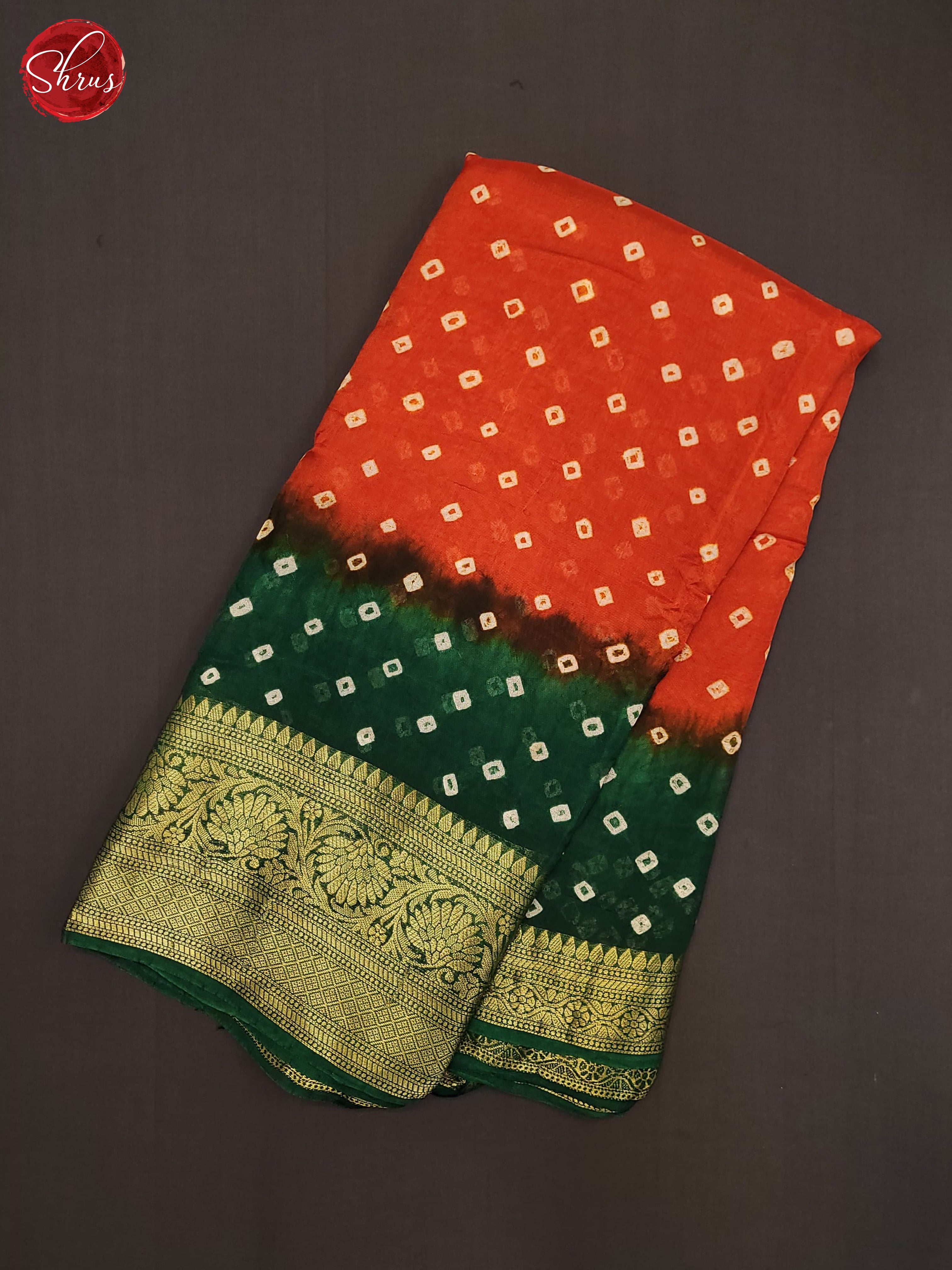 Orange & Green - Art Bandhini Saree - Shop on ShrusEternity.com