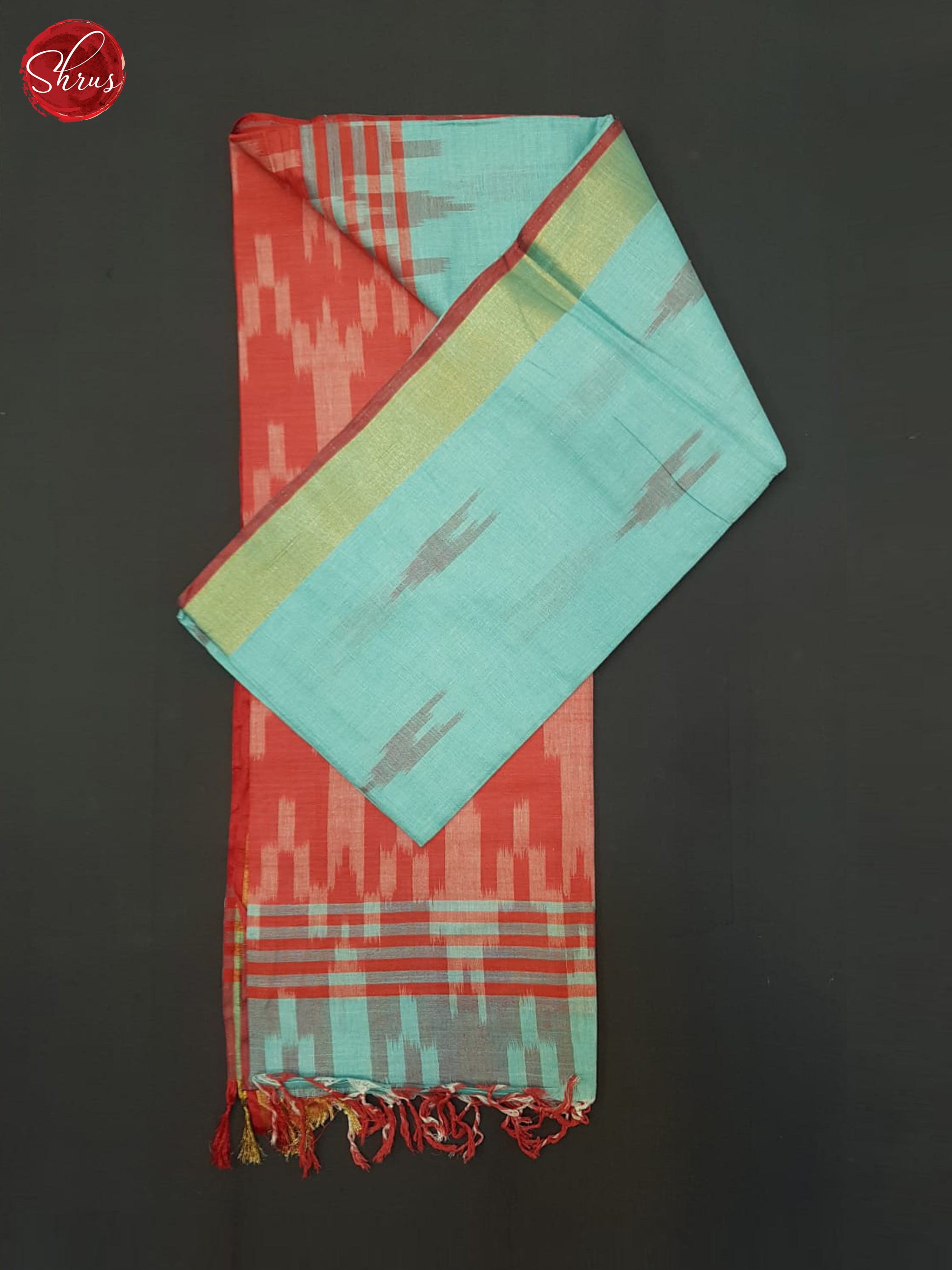 Aqua blue and Red - Semi Ikkat Saree - Shop on ShrusEternity.com