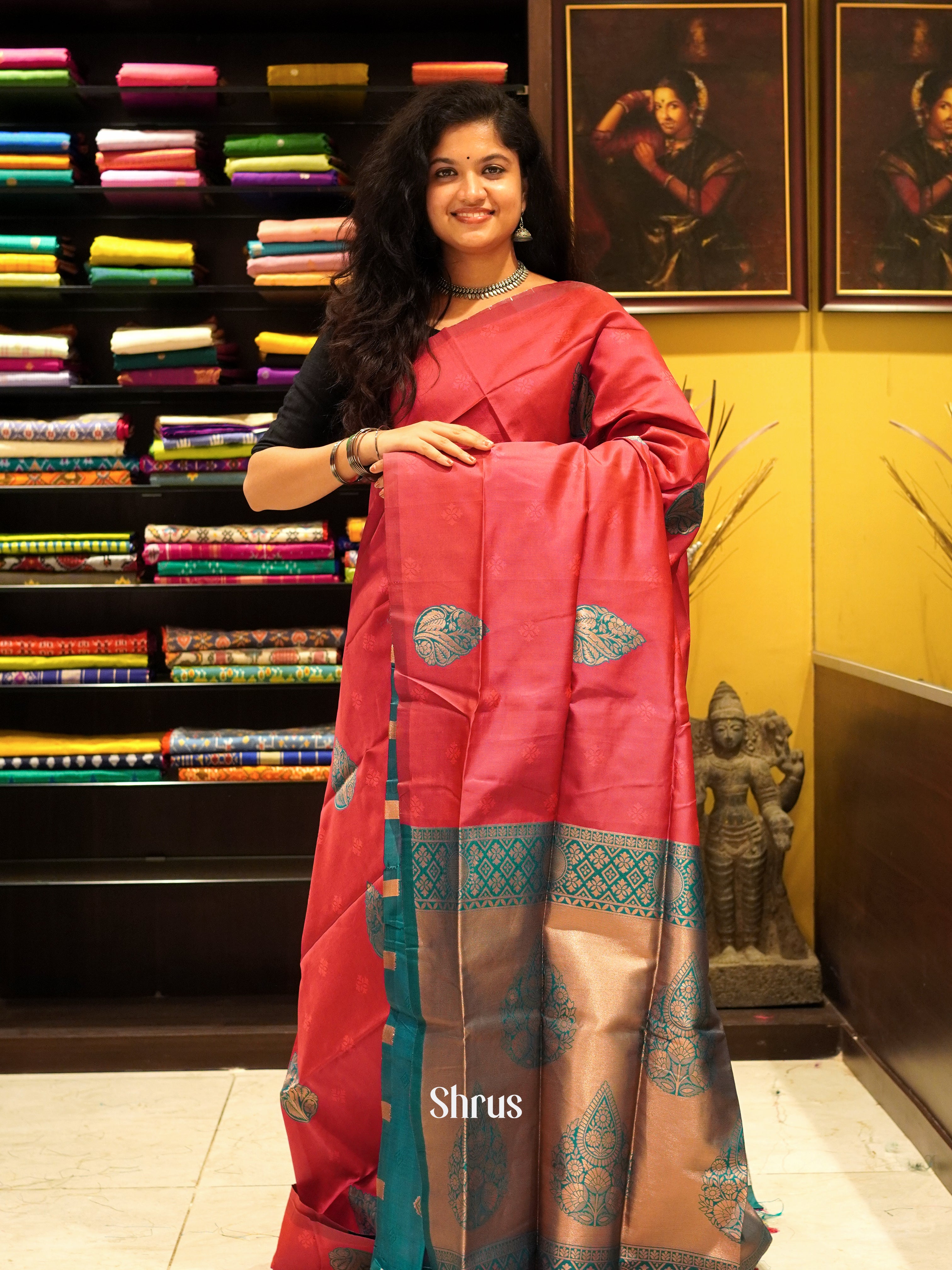 Pink & Green- Semi Soft Silk Saree - Shop on ShrusEternity.com