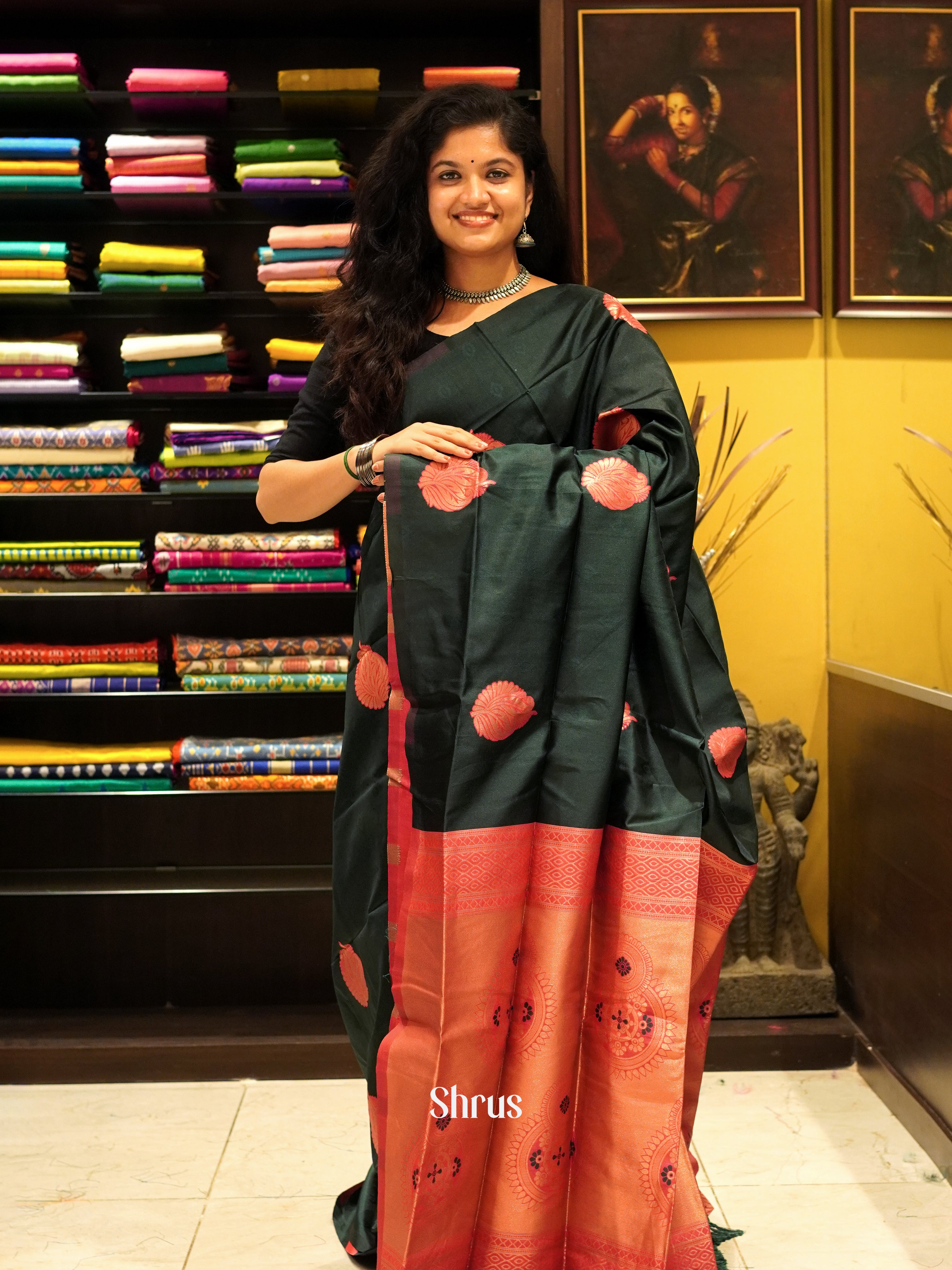 green and pink- Semi SOft Silk saree - Shop on ShrusEternity.com